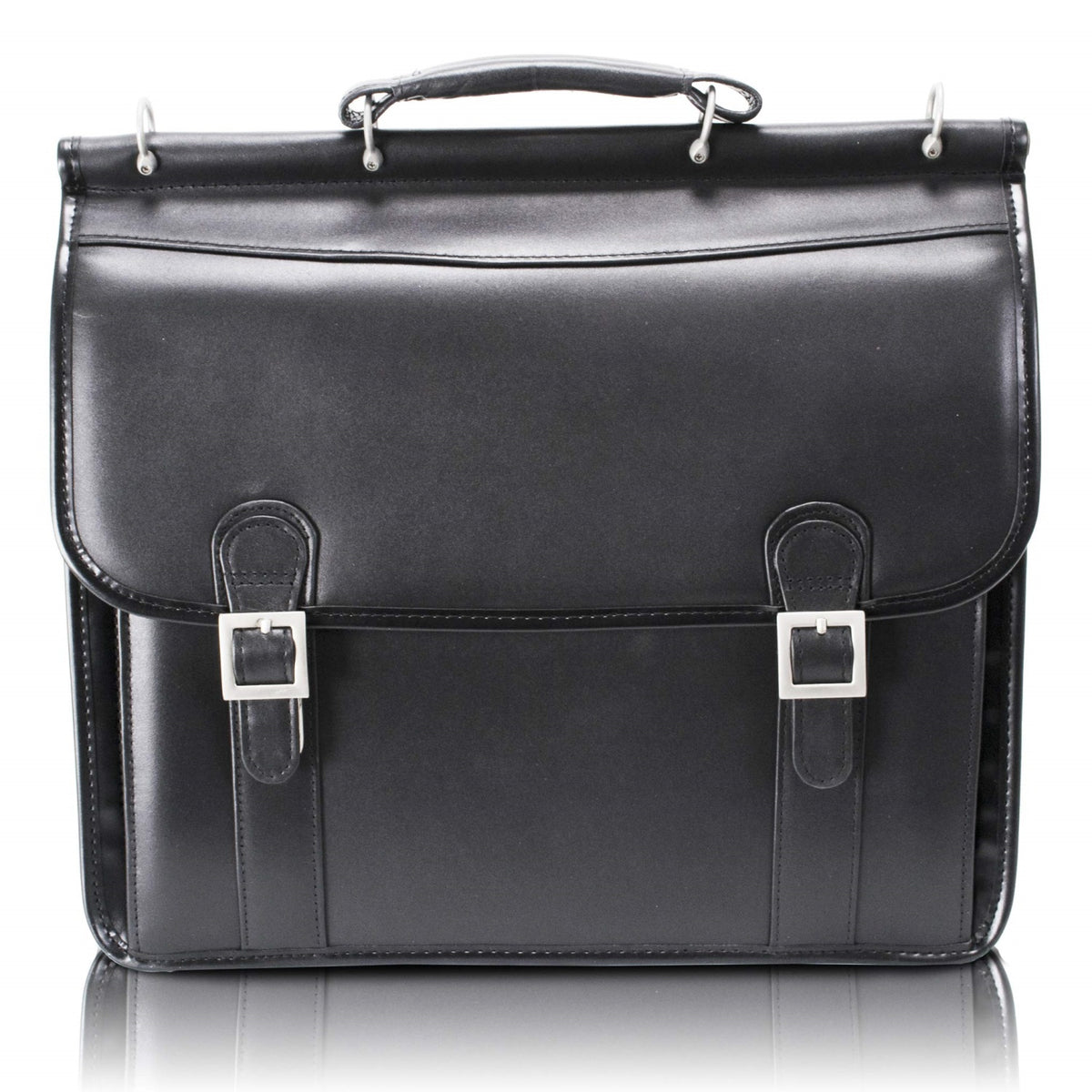 V Series | Halsted | 15 Leather Double Compartment Laptop Briefcase - Black