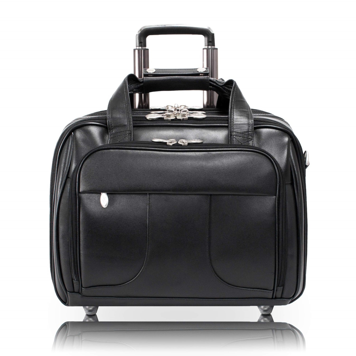 R Series | Chicago | 17 Leather Patented Detachable -Wheeled Laptop Overnight With Removable Briefcase - Black
