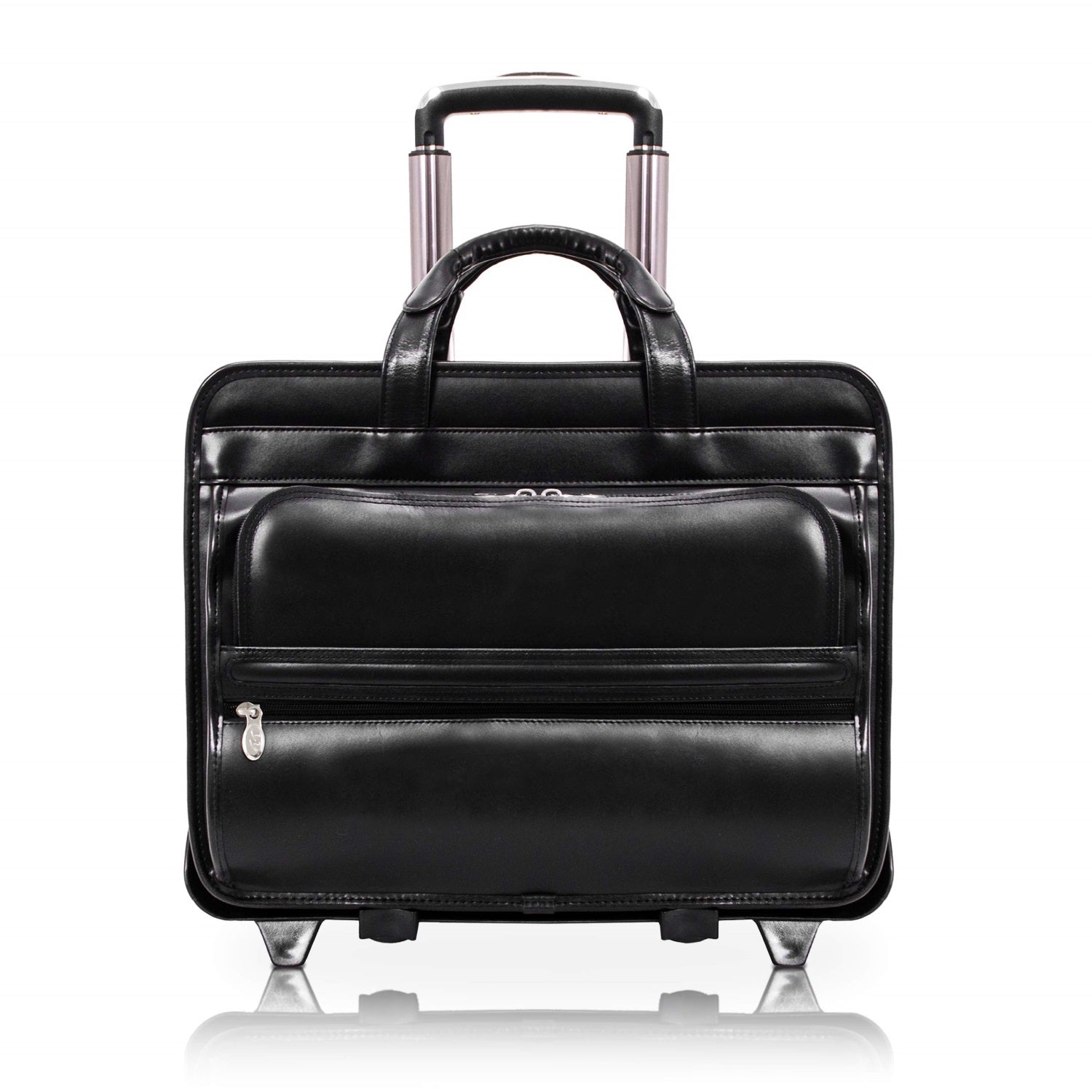 P Series | Franklin | 17 Leather Patented Detachable Wheeled Laptop Briefcase - Black