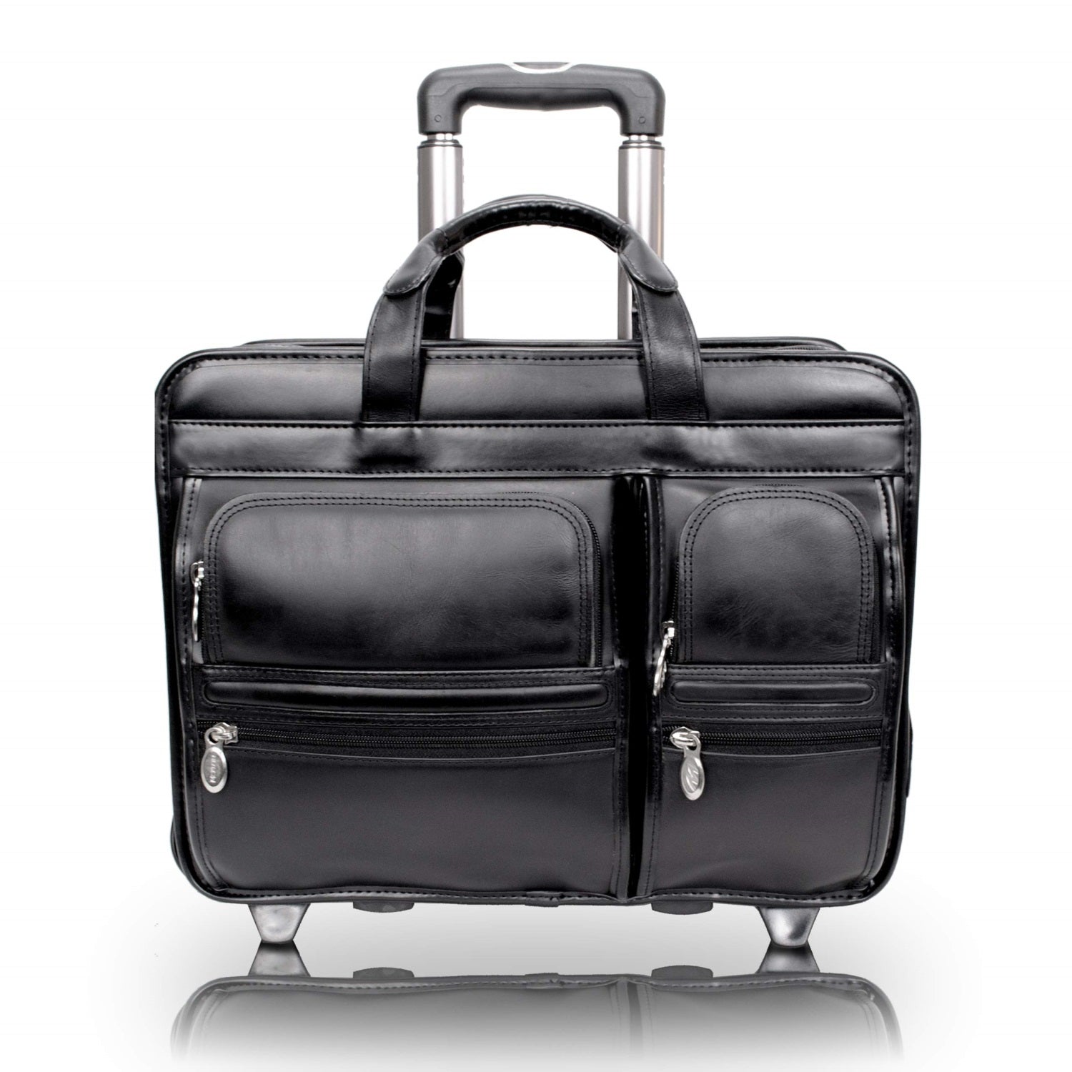 P Series | CLINTON | 17 Leather Patented Detachable -Wheeled Laptop Briefcase - Black