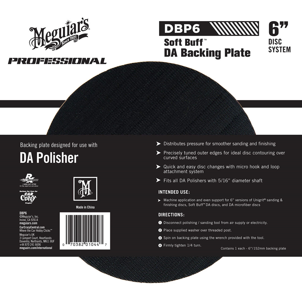 Meguiar'S 6' Soft Buff Da Backing Plate Dbp6-6 Inch Backing Plate, Hook And Loop For Machine Polishing With Foam And Microfiber Discs, Professional Da Polisher Backing Plate, 1 Backing Plate