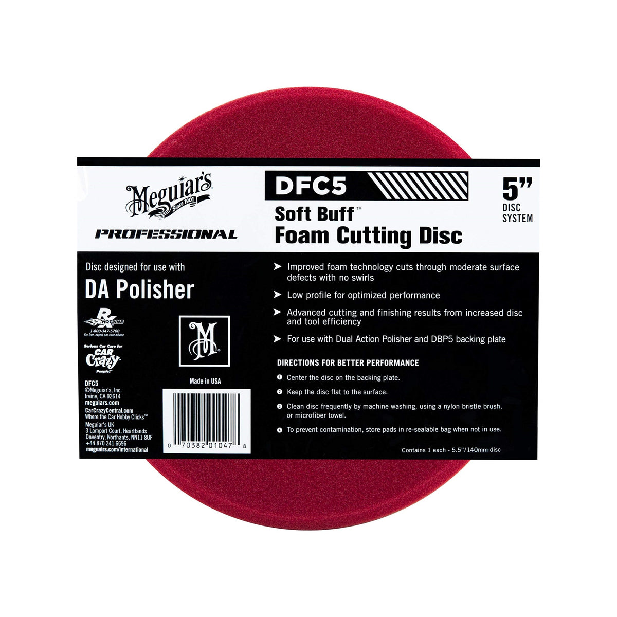 Meguiars 5' Soft Buff Da Foam Cutting Disc - Hook And Loop Foam Detailing Pad For Removing For Removing Swirls, Scratches, And Oxidation - For Use With 5' Da Backing Plate And Da Polisher, 1 Disc