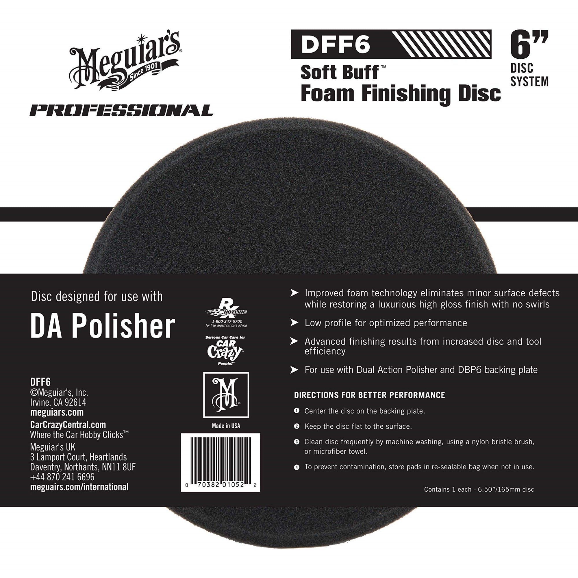Meguiar'S 6' Soft Buff Da Foam Finishing Disc Dff6 - Hook And Loop Foam Da Polisher Finishing Pad For Applying Waxes And Sealants - For Use With 6' Da Backing Plate And Da Polisher, 1 Disc
