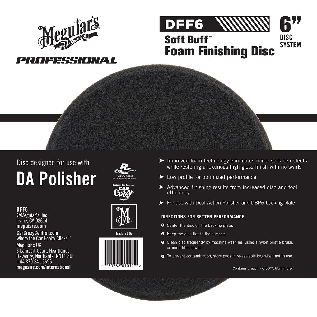 Meguiar'S 6' Soft Buff Da Foam Finishing Disc Dff6 - Hook And Loop Foam Da Polisher Finishing Pad For Applying Waxes And Sealants - For Use With 6' Da Backing Plate And Da Polisher, 1 Disc