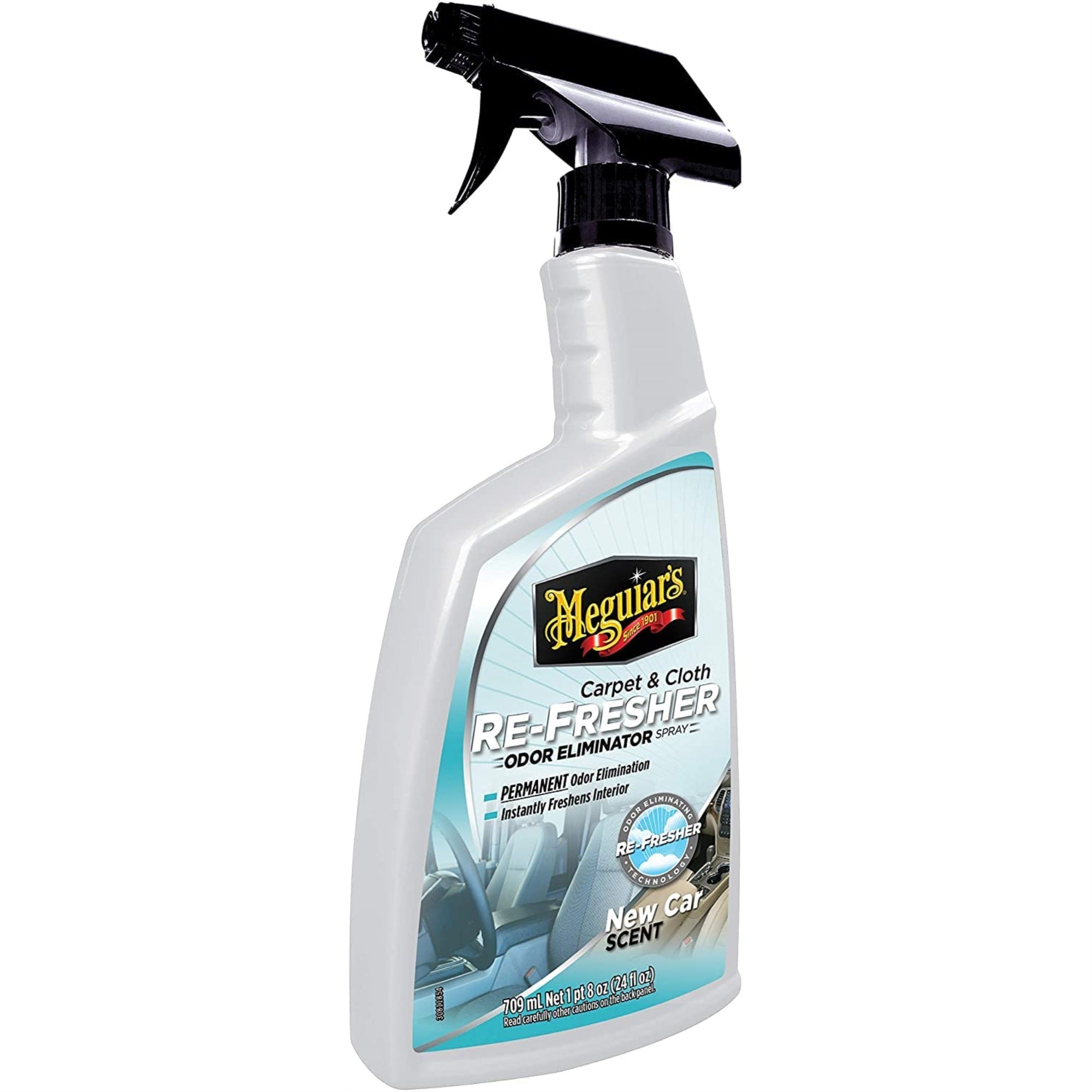 Meguiars Carpet & Cloth Re-Fresher Odor Eliminator Spray - Interior Fabric Odor Eliminator - Permanently Eliminates Odors & Freshens Fabrics In Your Car, Easy To Use Trigger Spray, 24 Oz