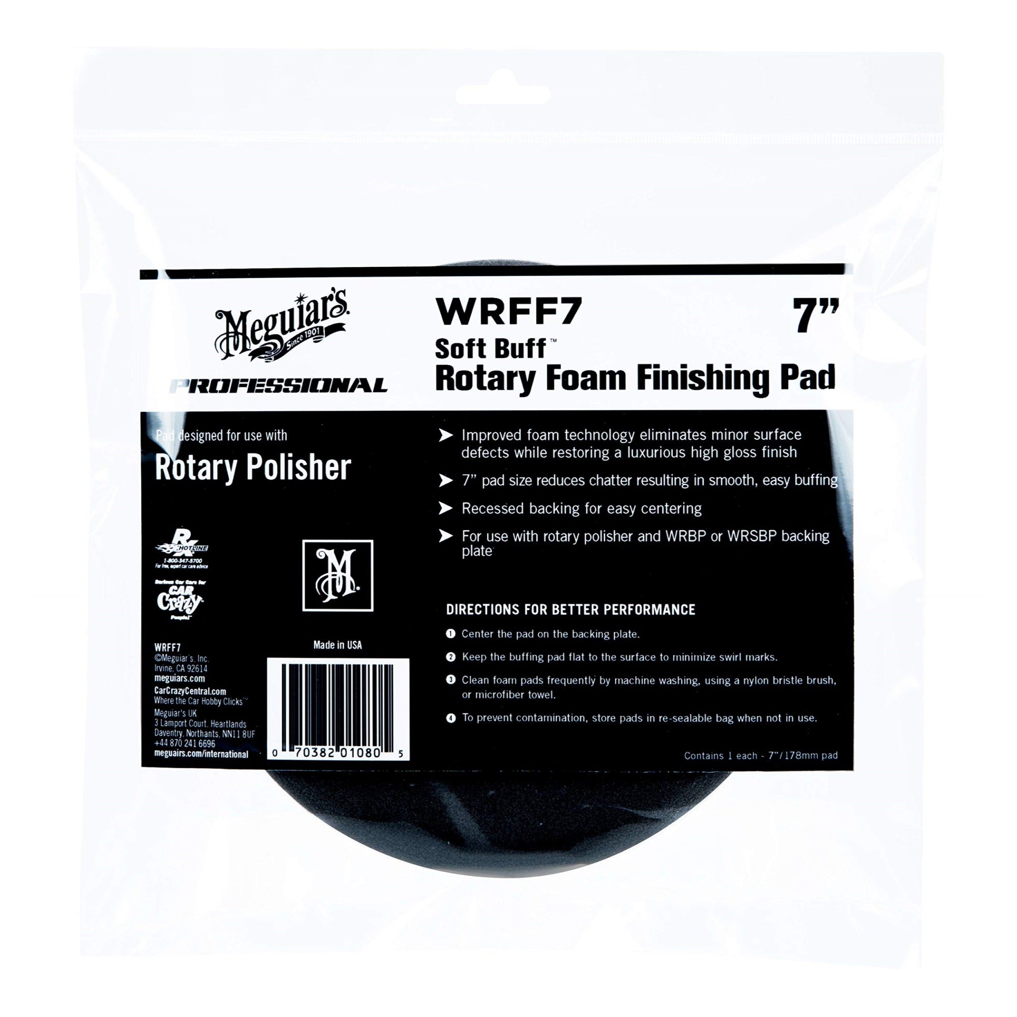 Meguiar'S 7' Soft Buff Rotary Foam Finishing Pad Wrff7 - Professional Rotary Finishing Pad For Applying Waxes And Sealants - Foam Applicator Pad For Use With A Rotary Buffer, 1 Pad