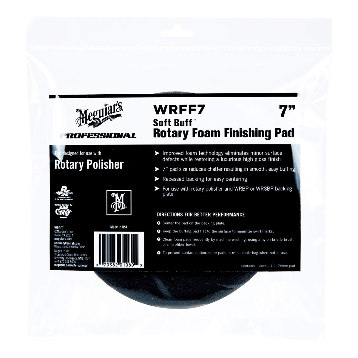 Meguiar'S 7' Soft Buff Rotary Foam Finishing Pad Wrff7 - Professional Rotary Finishing Pad For Applying Waxes And Sealants - Foam Applicator Pad For Use With A Rotary Buffer, 1 Pad