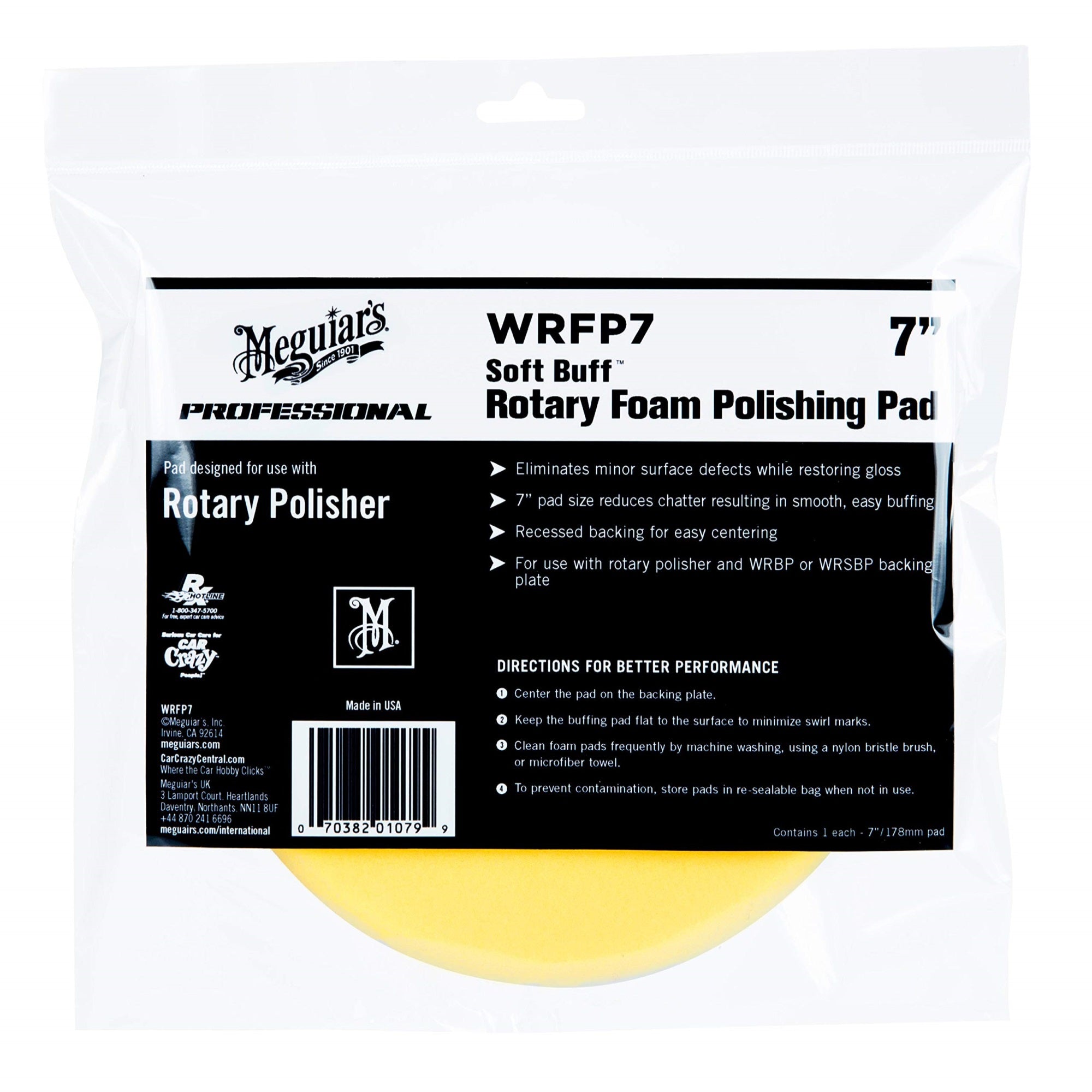 Meguiar'S 7' Soft Buff Rotary Foam Polishing Pad Wrfp7 - Professional Rotary Polisher Pad For Removing Light Paint Defects And Maximizing Gloss - Foam Polishing Pad For Use With A Rotary Buffer, 1 Pad