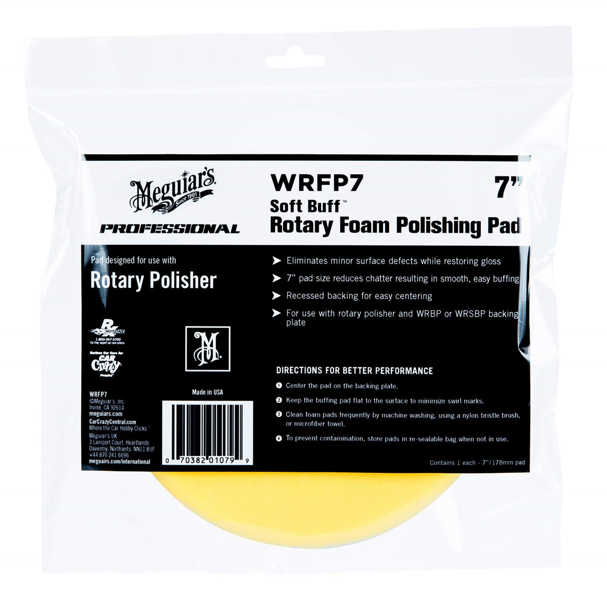 Meguiar'S 7' Soft Buff Rotary Foam Polishing Pad Wrfp7 - Professional Rotary Polisher Pad For Removing Light Paint Defects And Maximizing Gloss - Foam Polishing Pad For Use With A Rotary Buffer, 1 Pad
