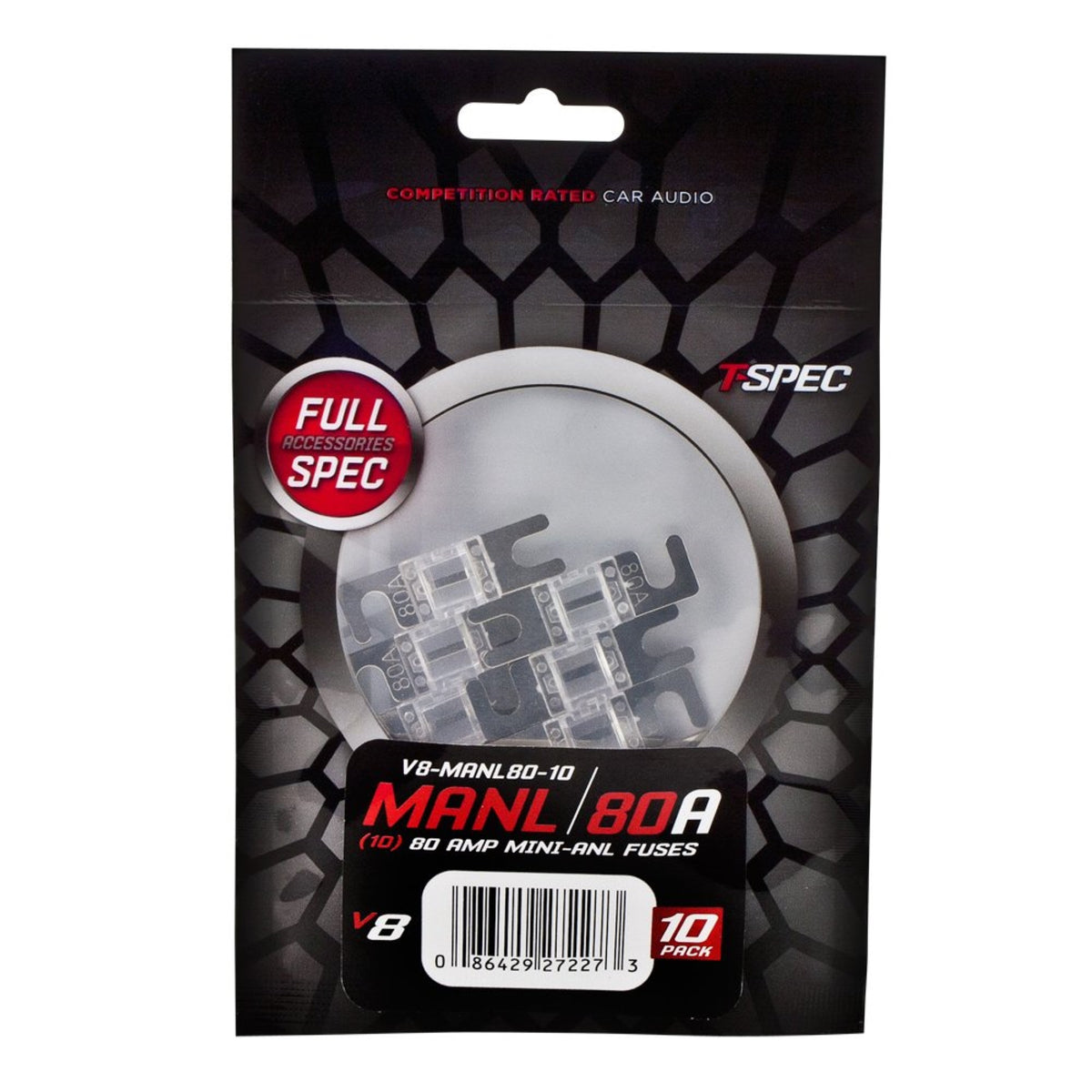 T-Spec V8-Manl80-10 V8 Series Nickel Plated Mini Anl Fuses, 10 Pack