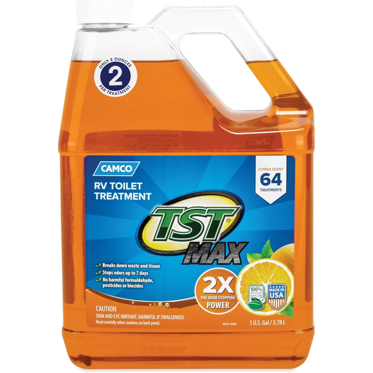 Camco Tst Max Camper / Rv Toilet Treatment - Features Septic Safe Formula & Stops Odors Up To 7 Days - Orange Scent, 1-Gallon (41197)