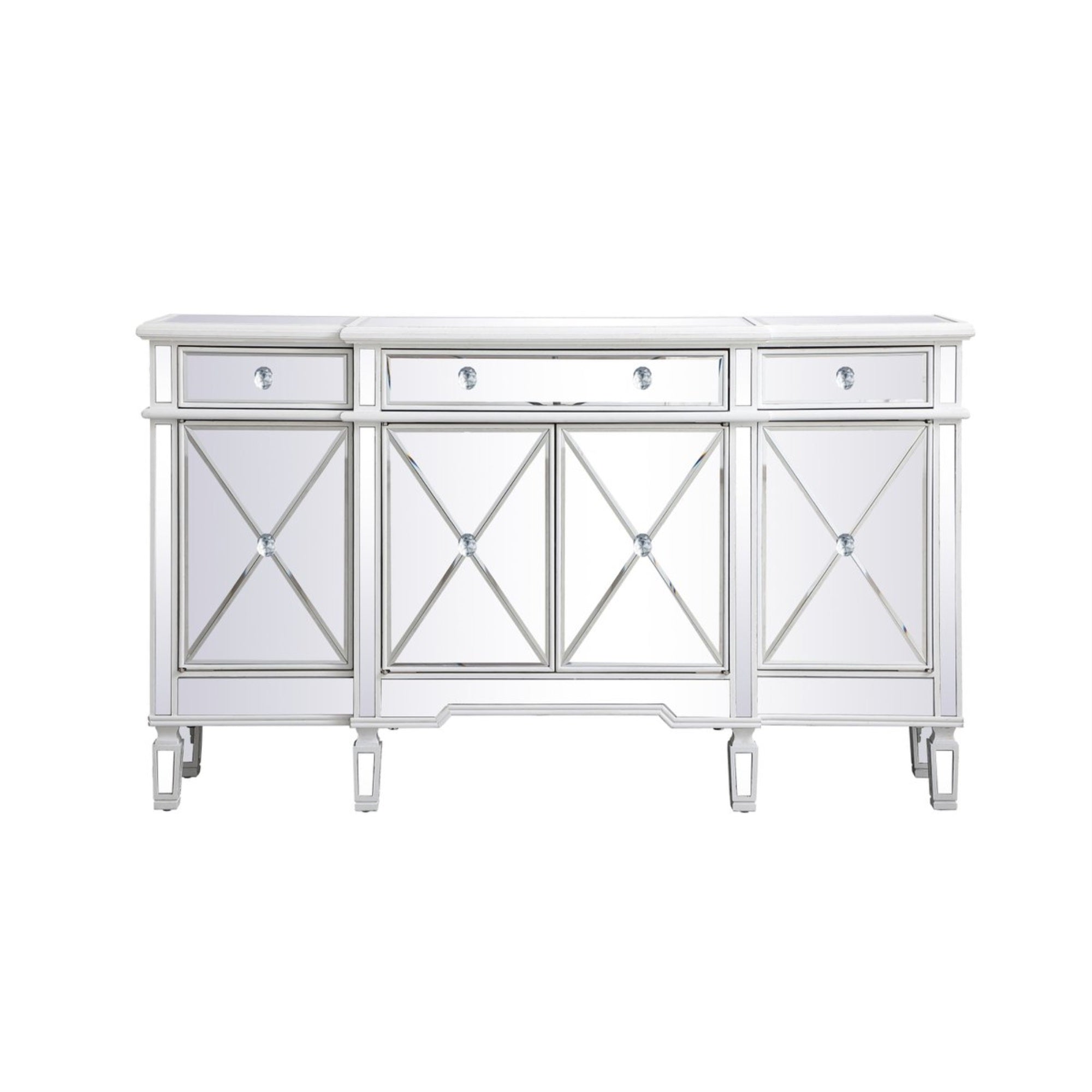 60 Inch Mirrored Credenza In Antique White