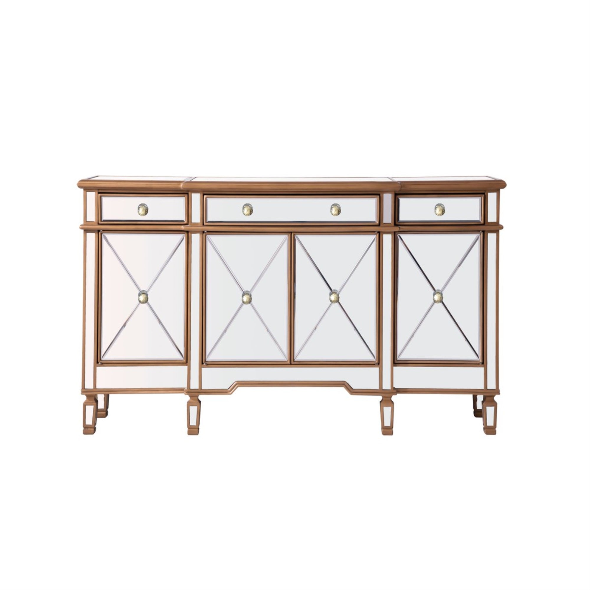 3 Drawer 4 Door Cabinet 60 In. X 14 In. X 36 In. In Gold Clear