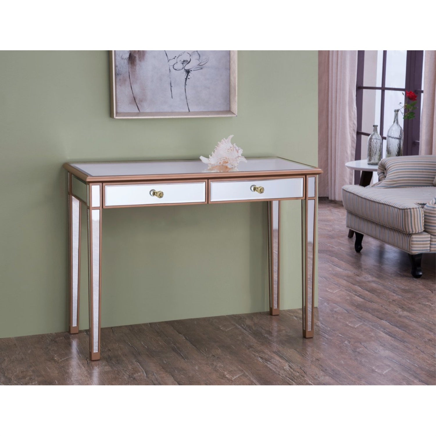 2 Drawers Dressing Table 42 In. X 18 In. X 31 In. In Gold Paint