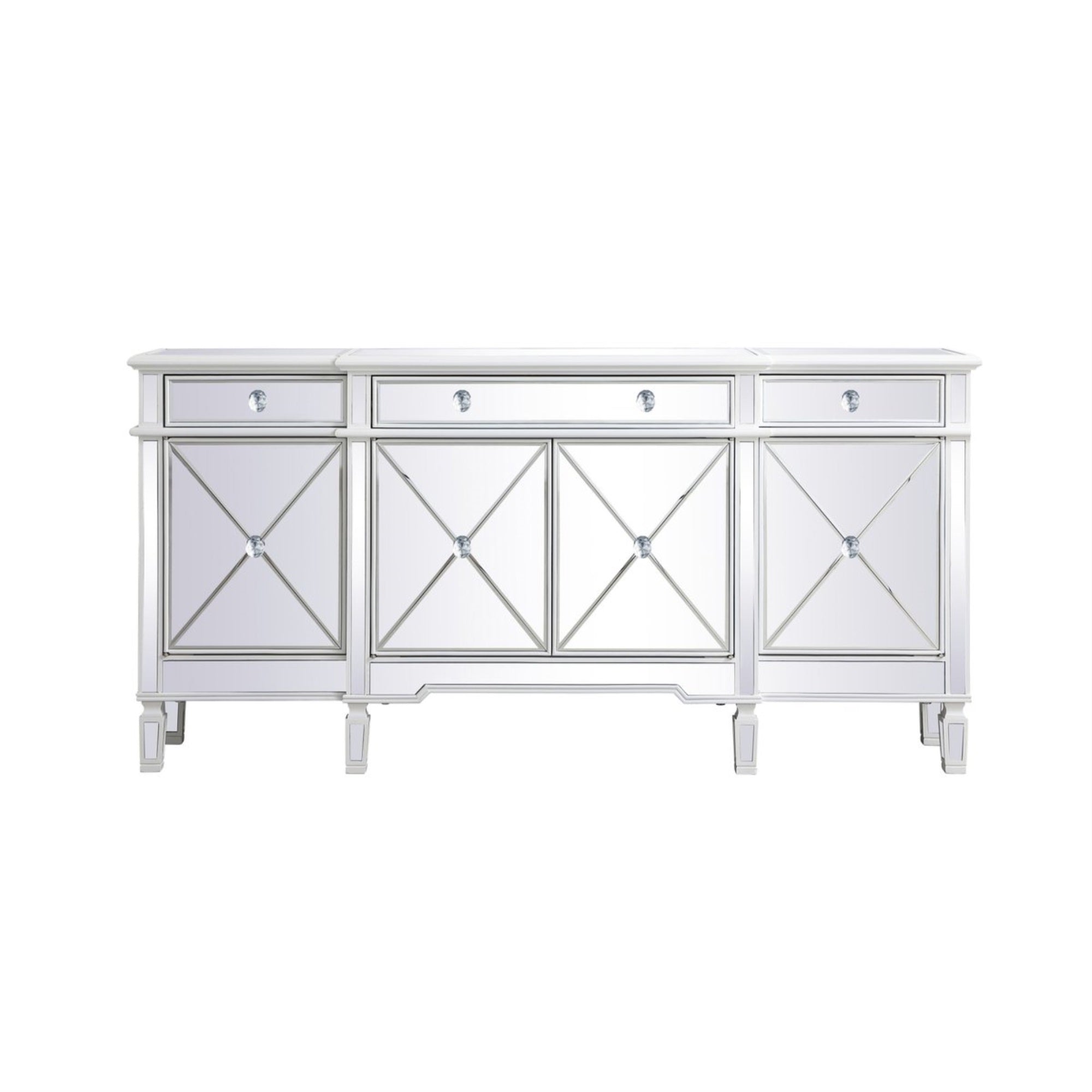72 Inch Mirrored Credenza In Antique White