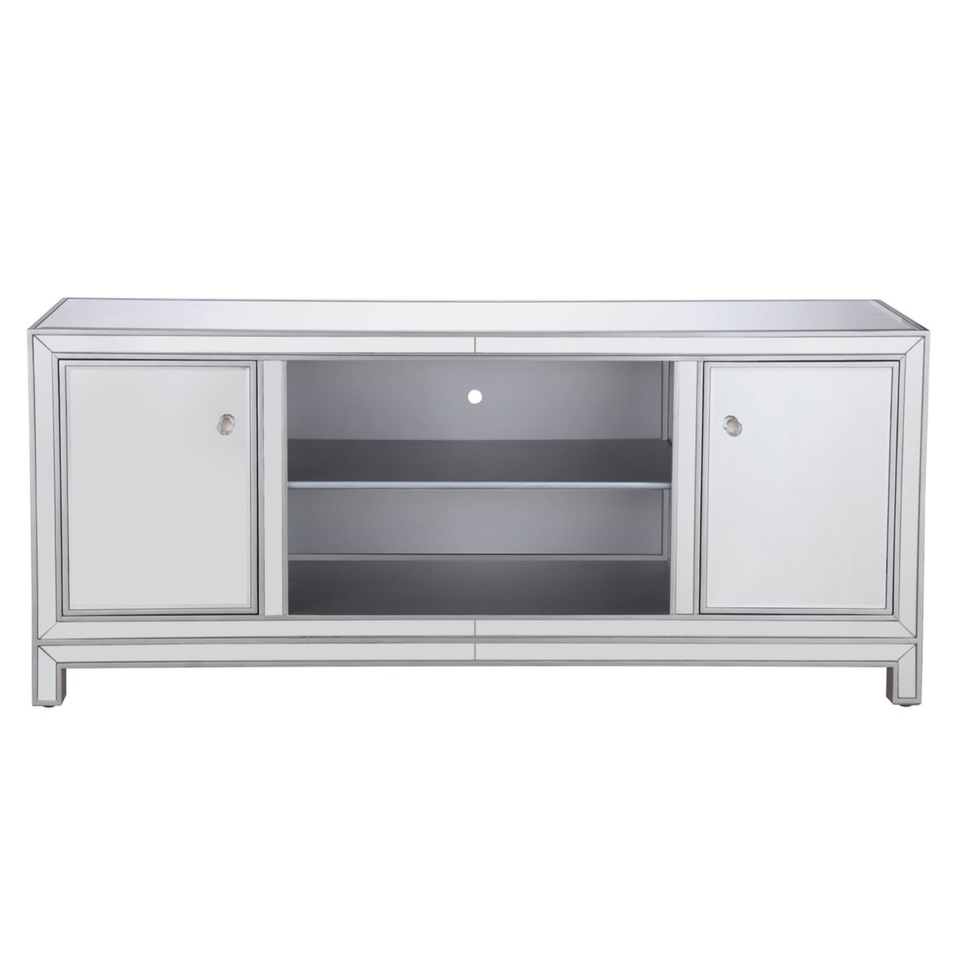 60 In. Mirrored Tv Stand In Antique Silver
