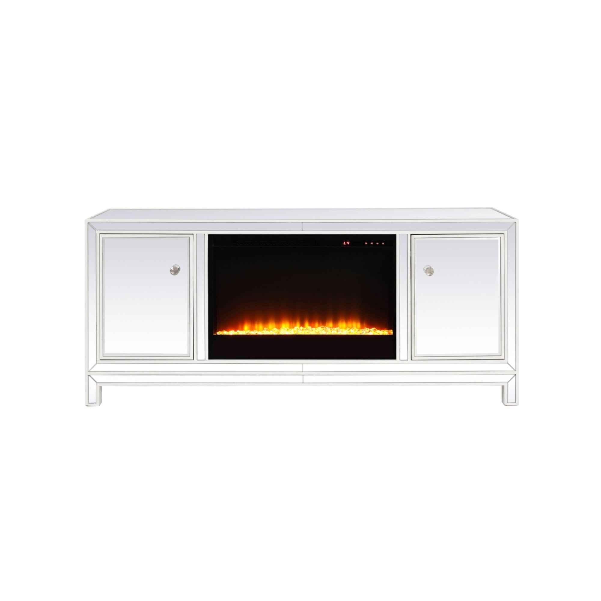 60 In. Mirrored Tv Stand With Crystal Fireplace Insert In White