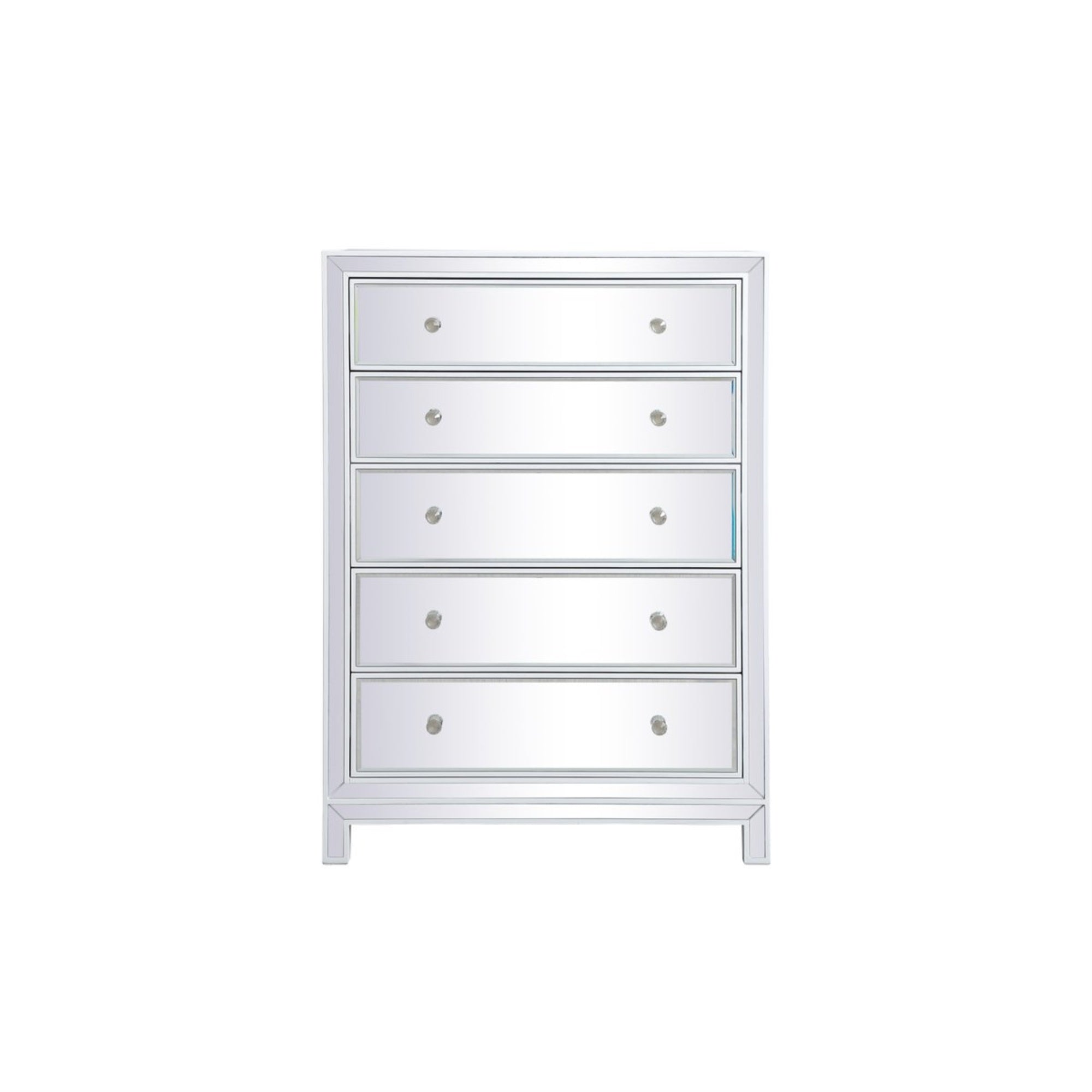 34 Inch Mirrored Five Drawer Cabinet In White