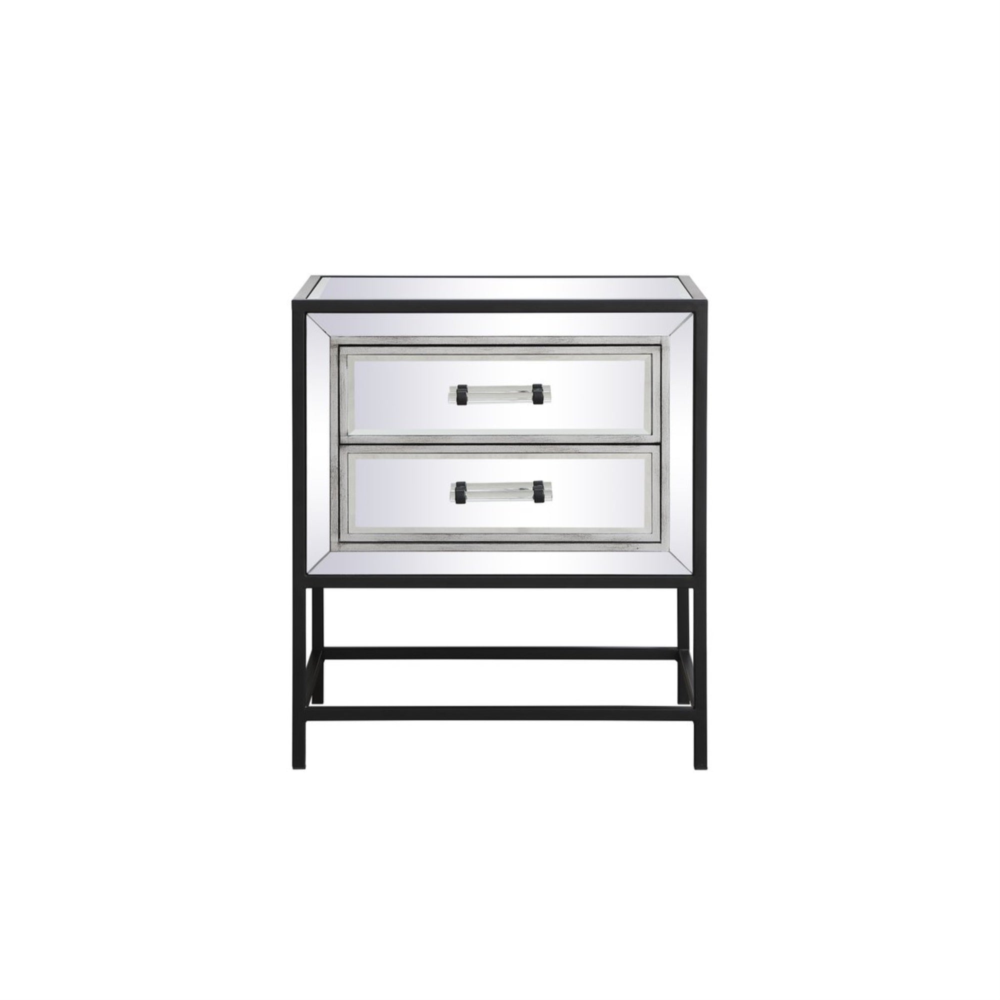 21 Inch Mirrored Two Drawers End Table In Black