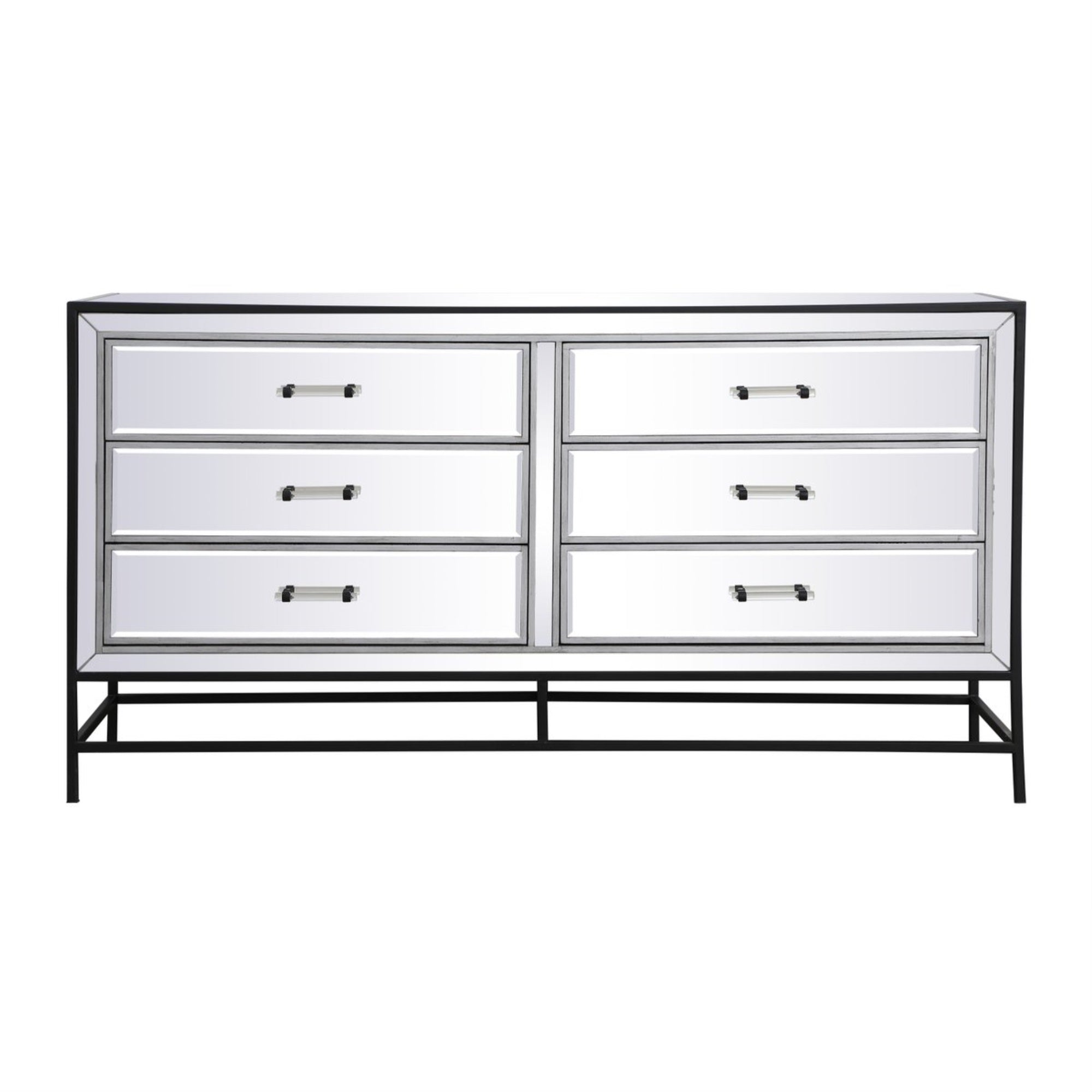 60 Inch Mirrored 6 Drawers Chest In Black