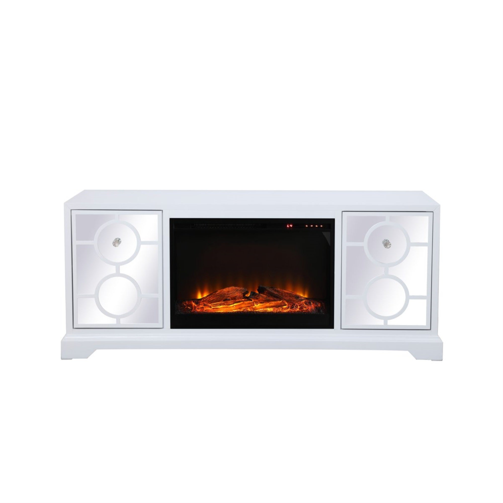 60 In. Mirrored Tv Stand With Wood Fireplace Insert In White