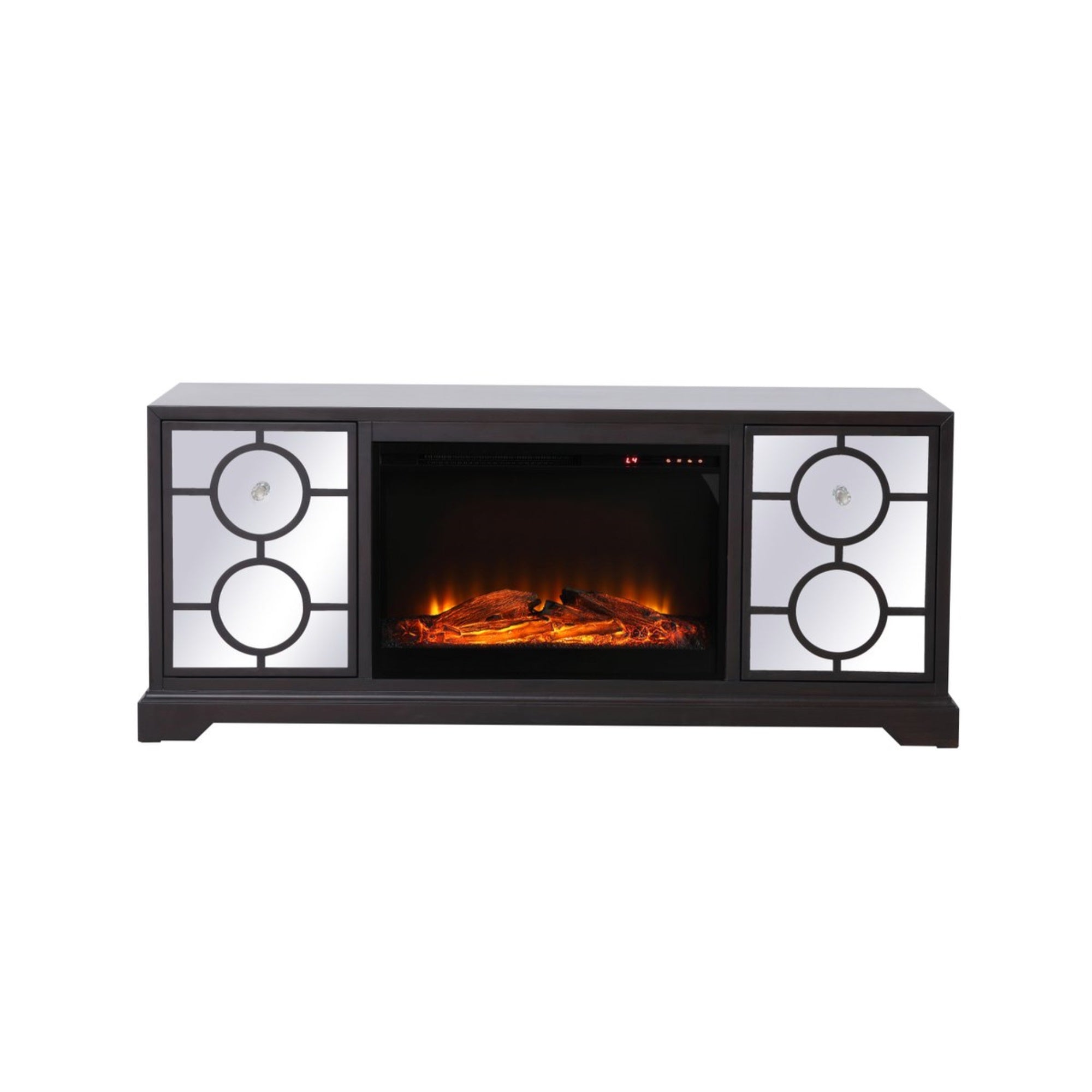60 In. Mirrored Tv Stand With Wood Fireplace Insert In Dark Walnut
