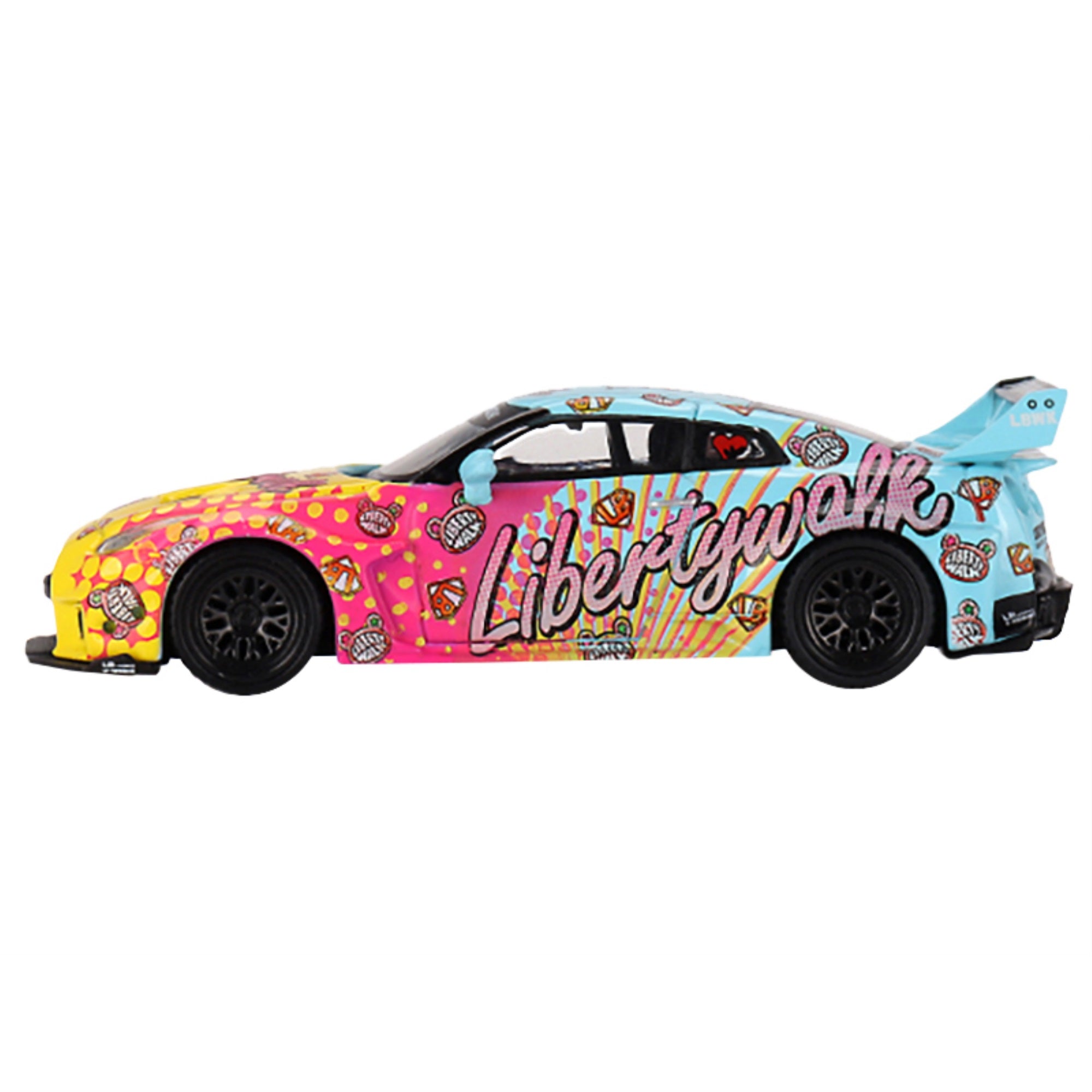 35Gt-Rr Ver.1 'Lb-Silhouette Works Gt' Light Blue And Yellow With Graphics 'Lbwk Kuma' Limited Edition 1/64 Diecast Model Car By Mini Gt