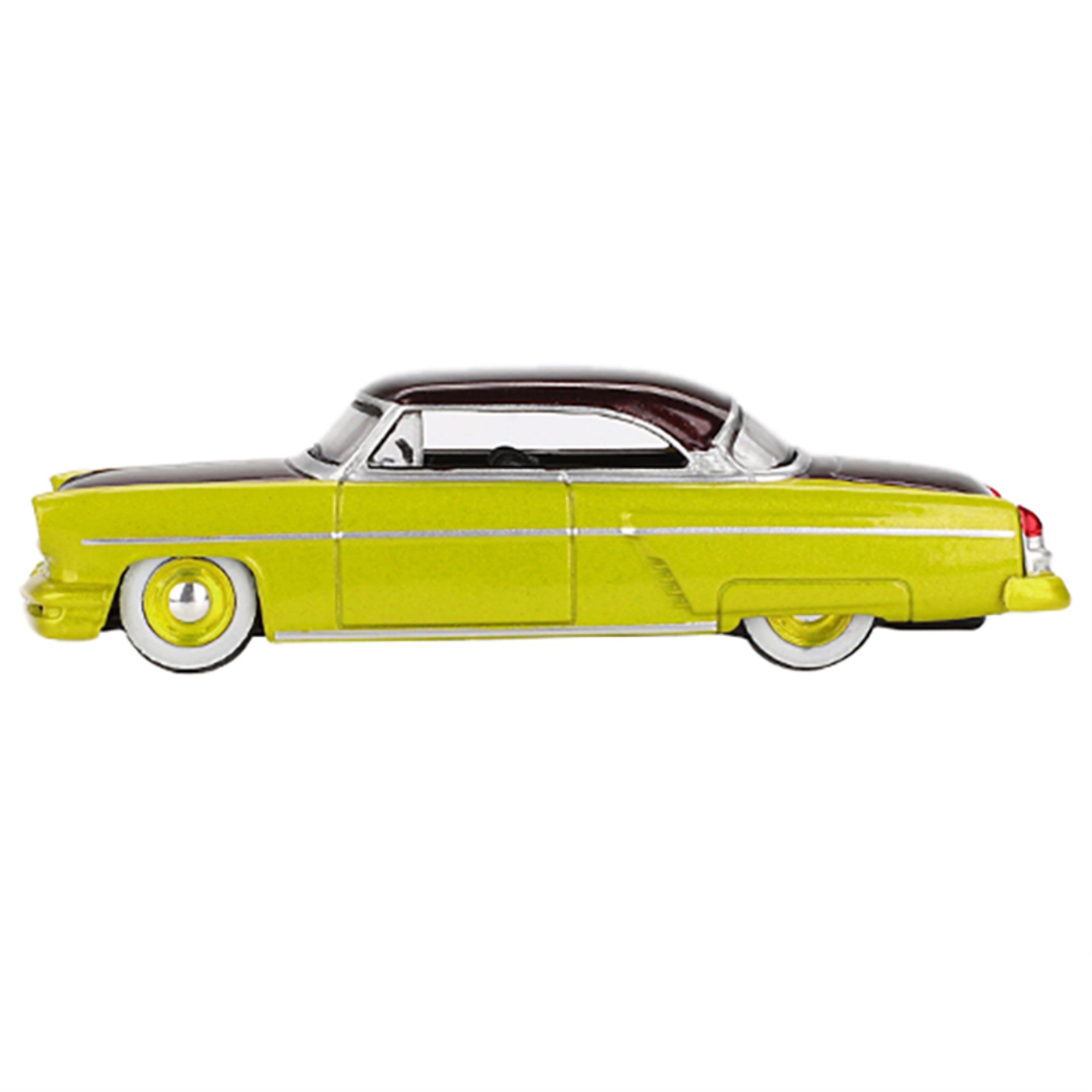 1954 Lincoln Capri Hot Rod Lime Yellow Metallic And Brown Metallic Limited Edition 1/64 Diecast Model Car By Mini Gt