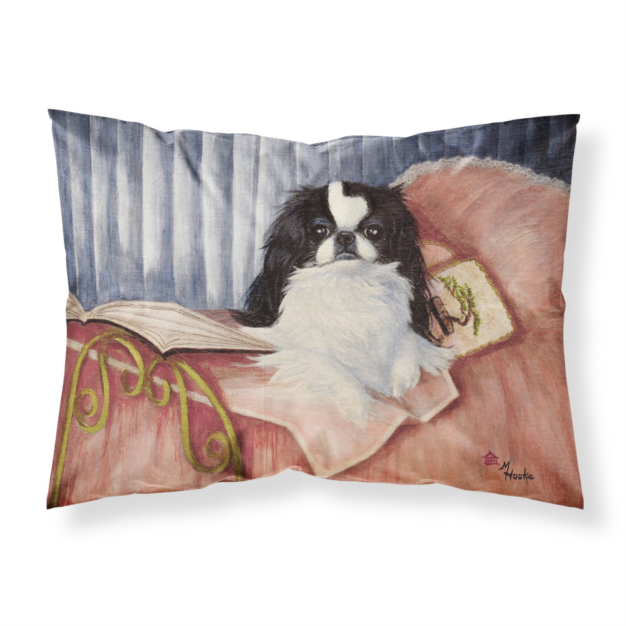 Caroline'S Treasures Mh1058Pillowcase Japanese Chin Reading In Bed Fabric Standard Pillowcase, Large, Multicolor
