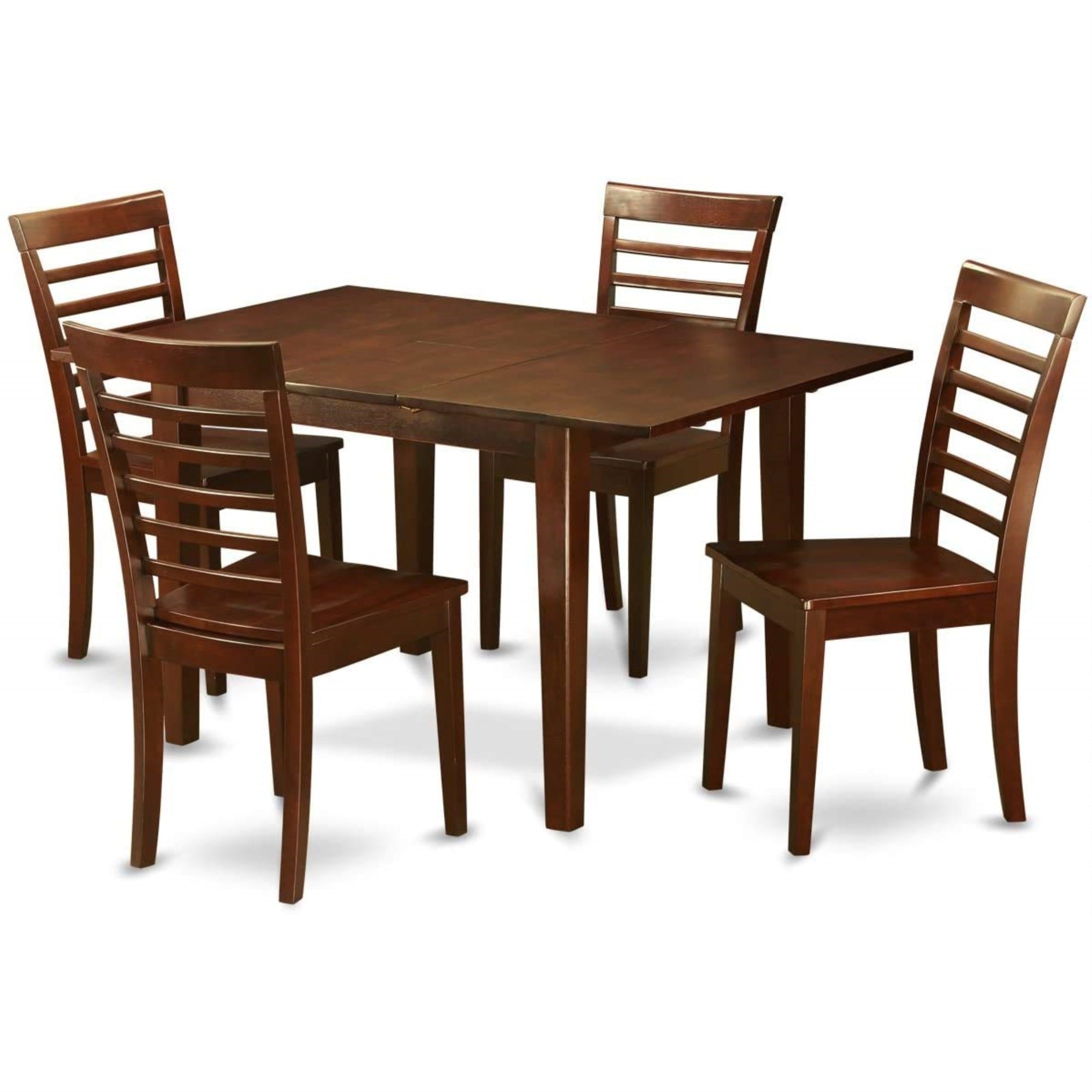 Ergode Mila5-Mah-W Kitchen Dining Table Set, 5-Piece Modern Set With Butterfly Leaf, Asian Wood, Ladder Back Chairs, Rectangular Table, 36X54 Inch