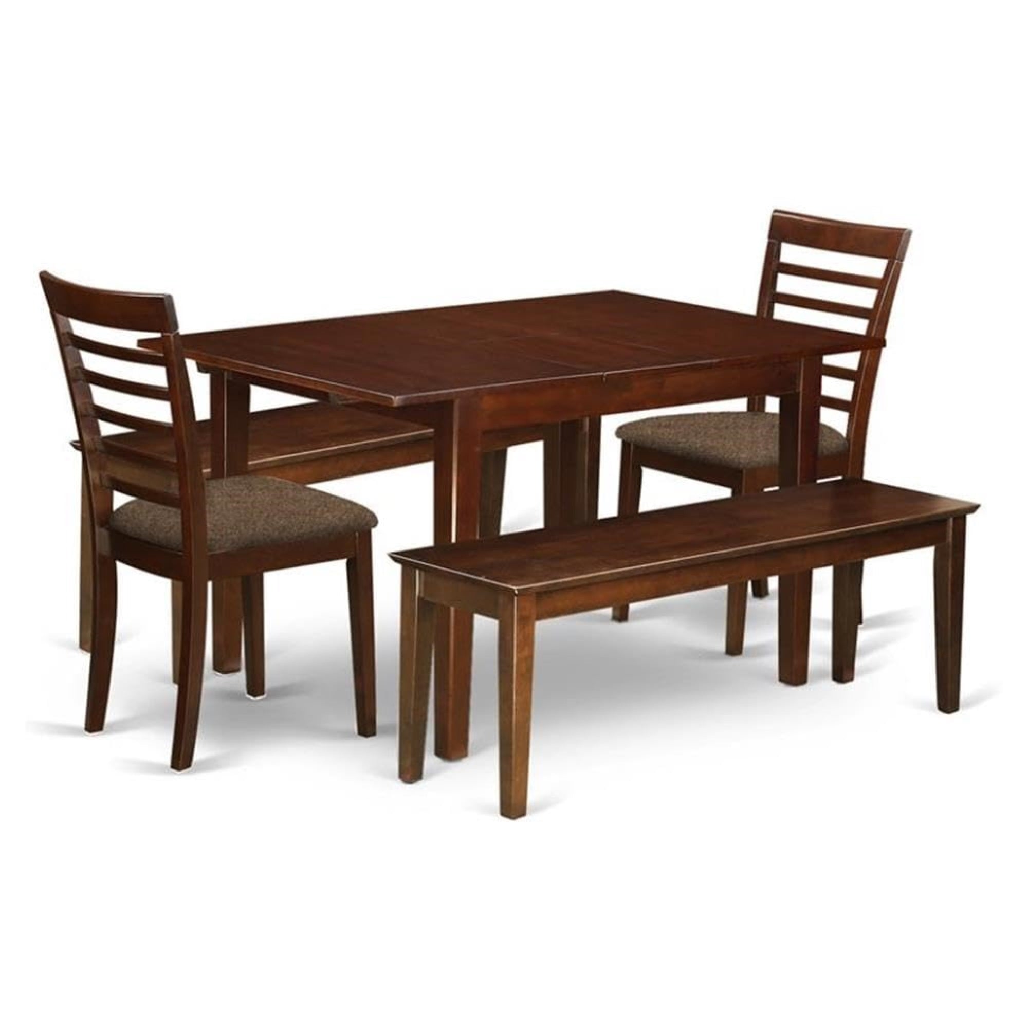 Casafoyer Mila5C-Mah-C Milan 5 Piece Set Includes A Rectangle Dining Room Table With  Leaf And 2 Linen Fabric Kitchen Chairs With 2 Benches, 36X54 Inch