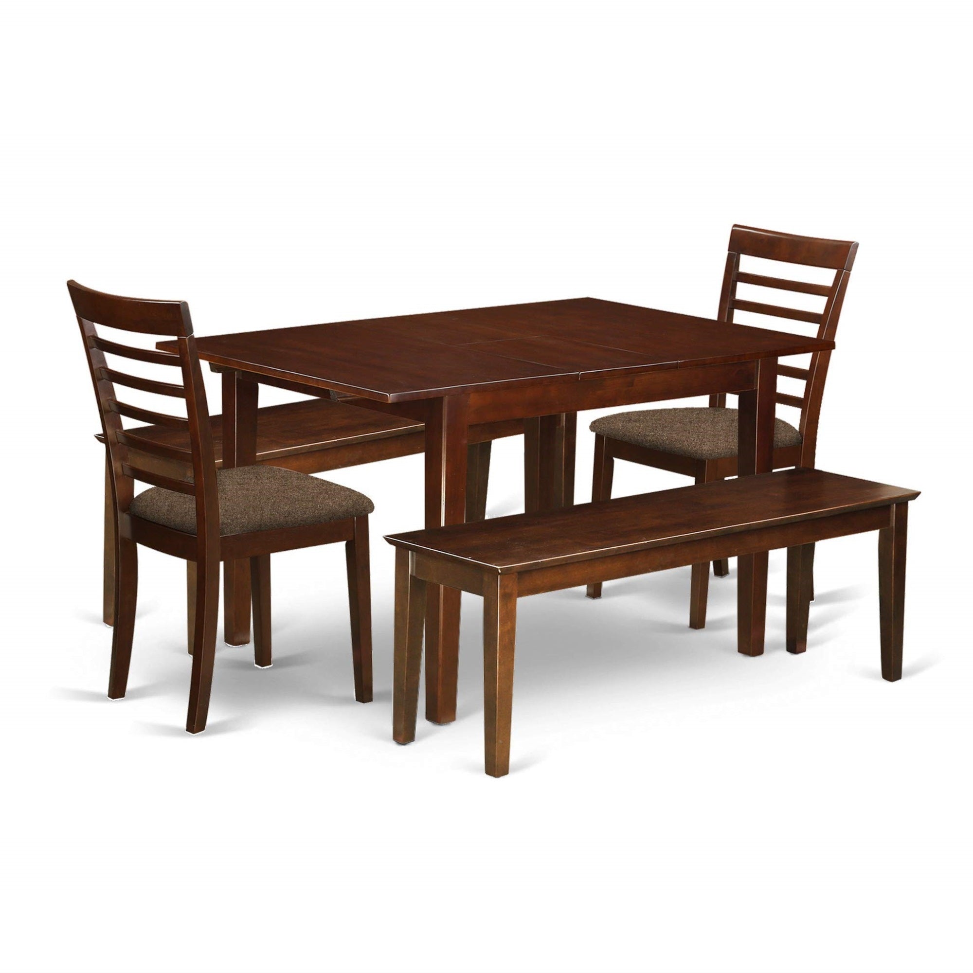 Ergode Mila5C-Mah-C Kitchen Table Set, Rectangle Dining Room Table With Butterfly Leaf, 2 Linen Fabric Kitchen Chairs, 2 Benches, Mahogany Finish, Premium Asian Wood, Easy Assembly, 36X54 Inch
