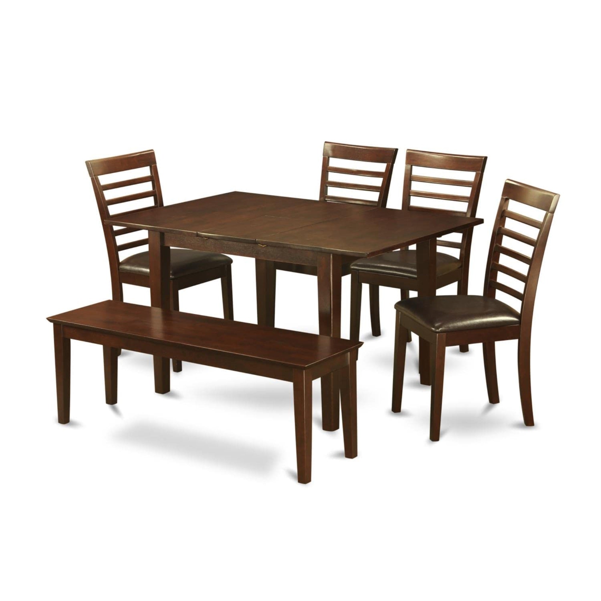 Casafoyer Mila6D-Mah-Lc Milan 6 Piece Set Contains A Rectangle Dining Room Table With  Leaf And 4 Faux Leather Upholstered Chairs With A Bench, 36X54 Inch