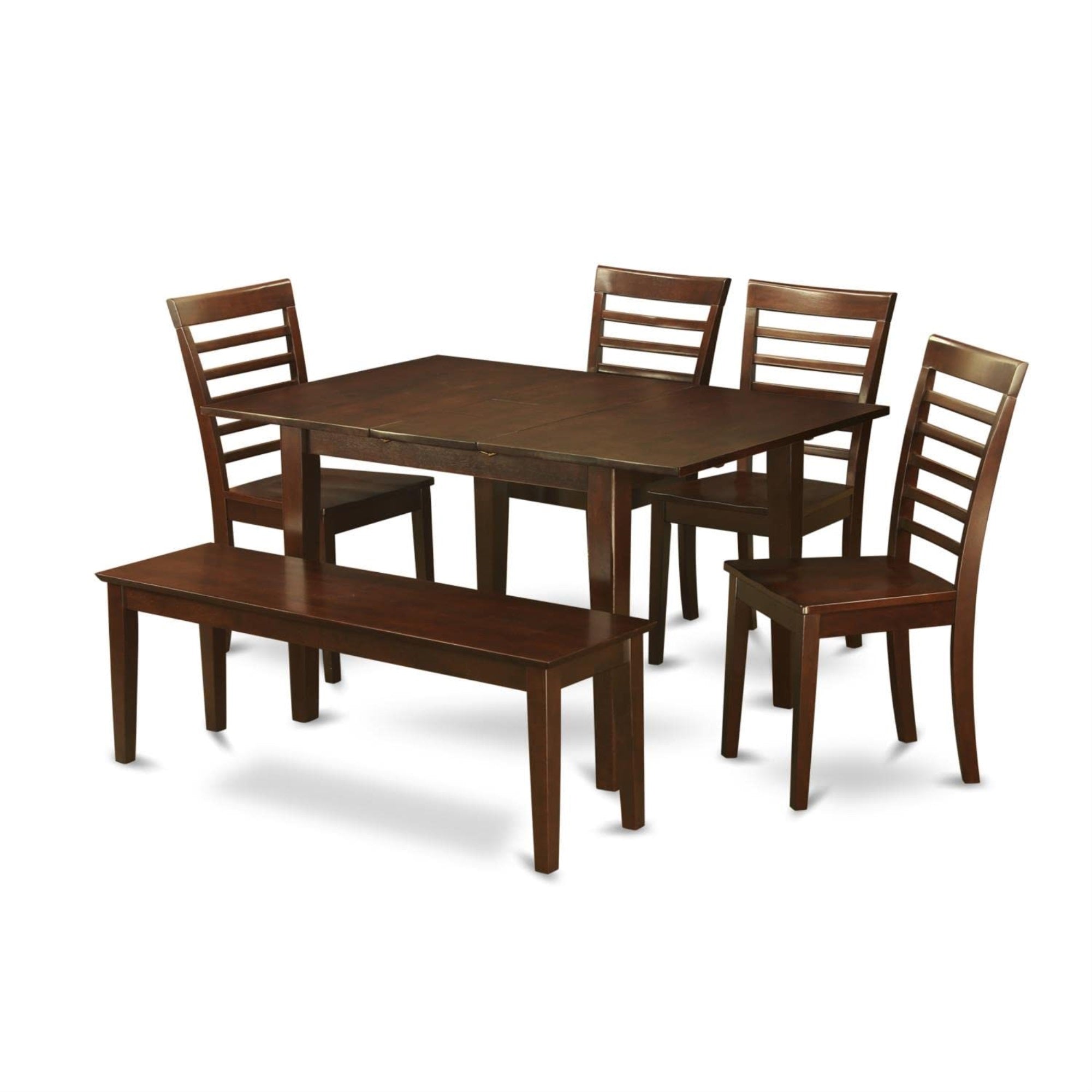 Casafoyer Mila6D-Mah-W Milan 6 Piece Room Furniture Set Contains A Rectangle Kitchen Table With  Leaf And 4 Dining Chairs With A Bench, 36X54 Inch