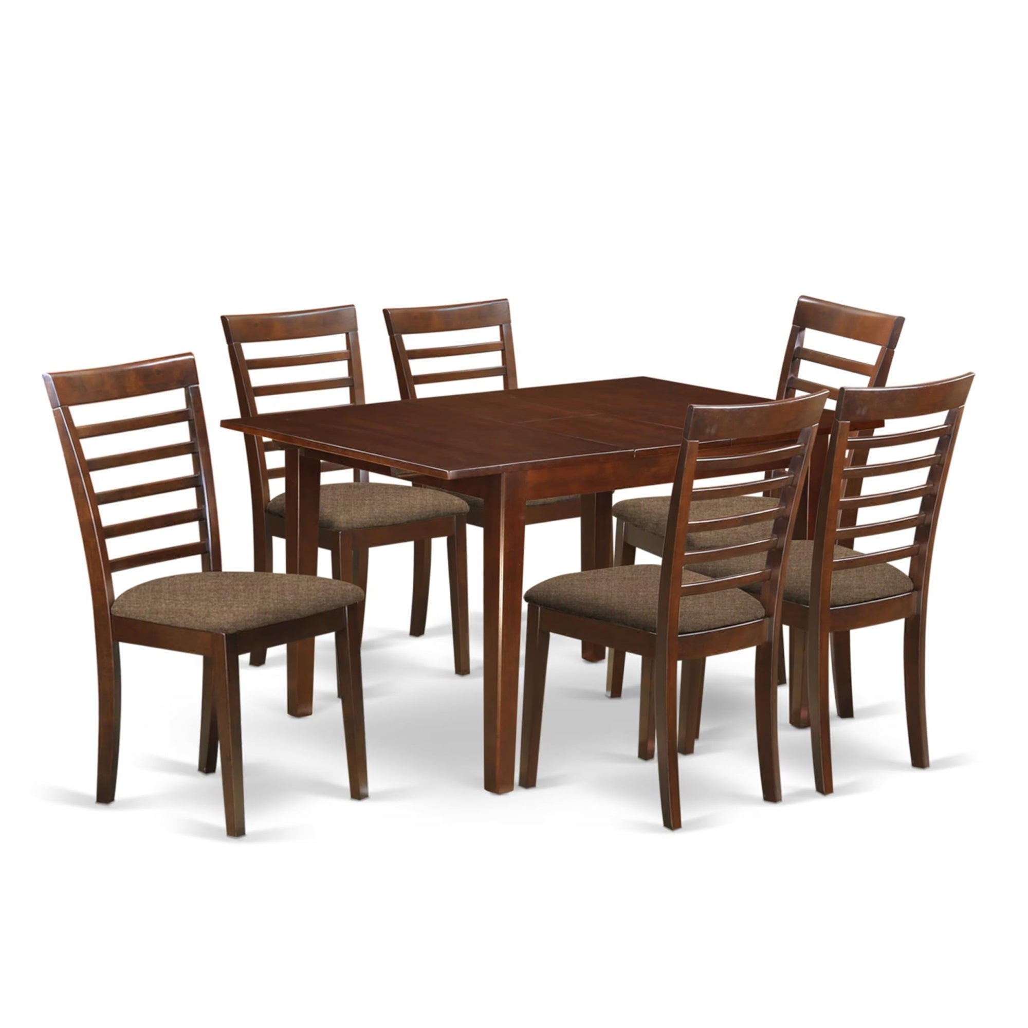 Casafoyer Mila7-Mah-C 7 Piece Dining Table Set Consist Of A Rectangle Dinner Table With  Leaf And 6 Linen Fabric Dining Room Chairs, 36X54 Inch, Mahogany