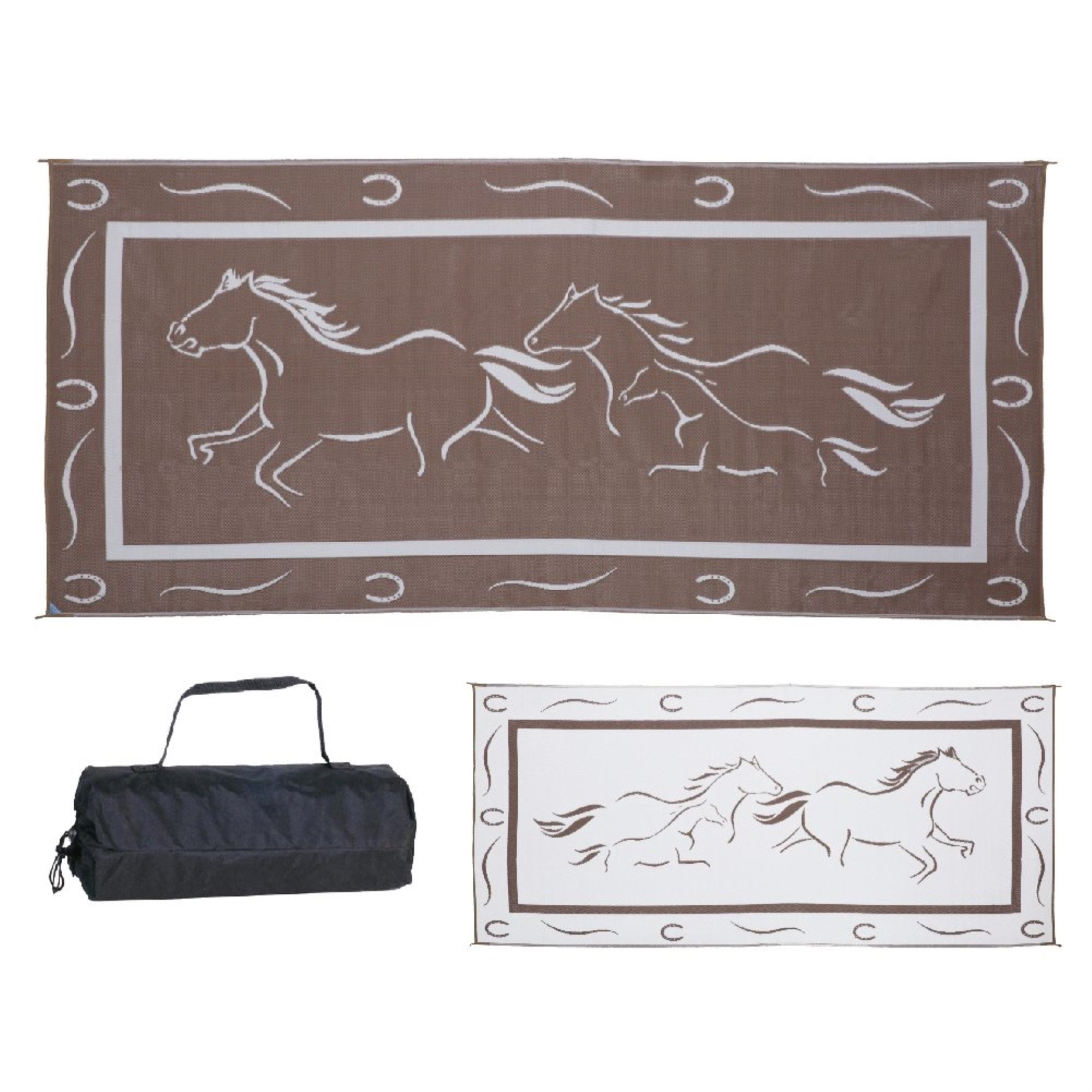 Stylish Camping Gh8187 Brown/White 8' X 18' Galloping Horses Mat, 1 Pack