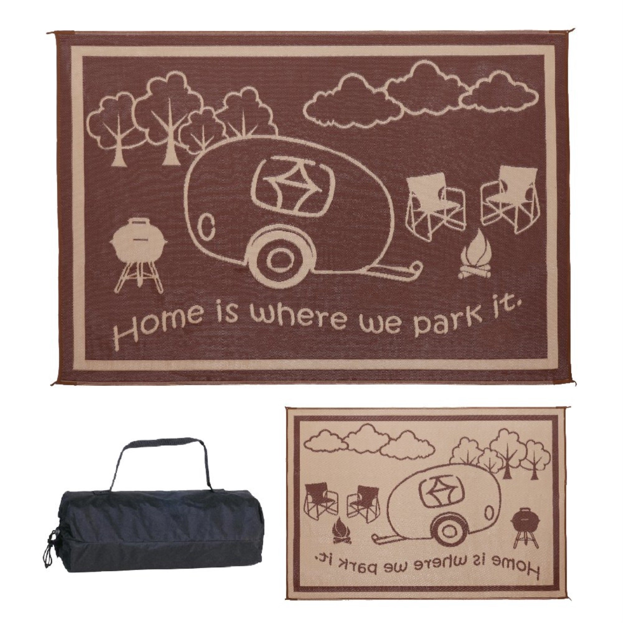 Stylish Camping Ming'S Mark Rh8117 Reversible Rv Home Mat - 8' X 11', Brown/Beige