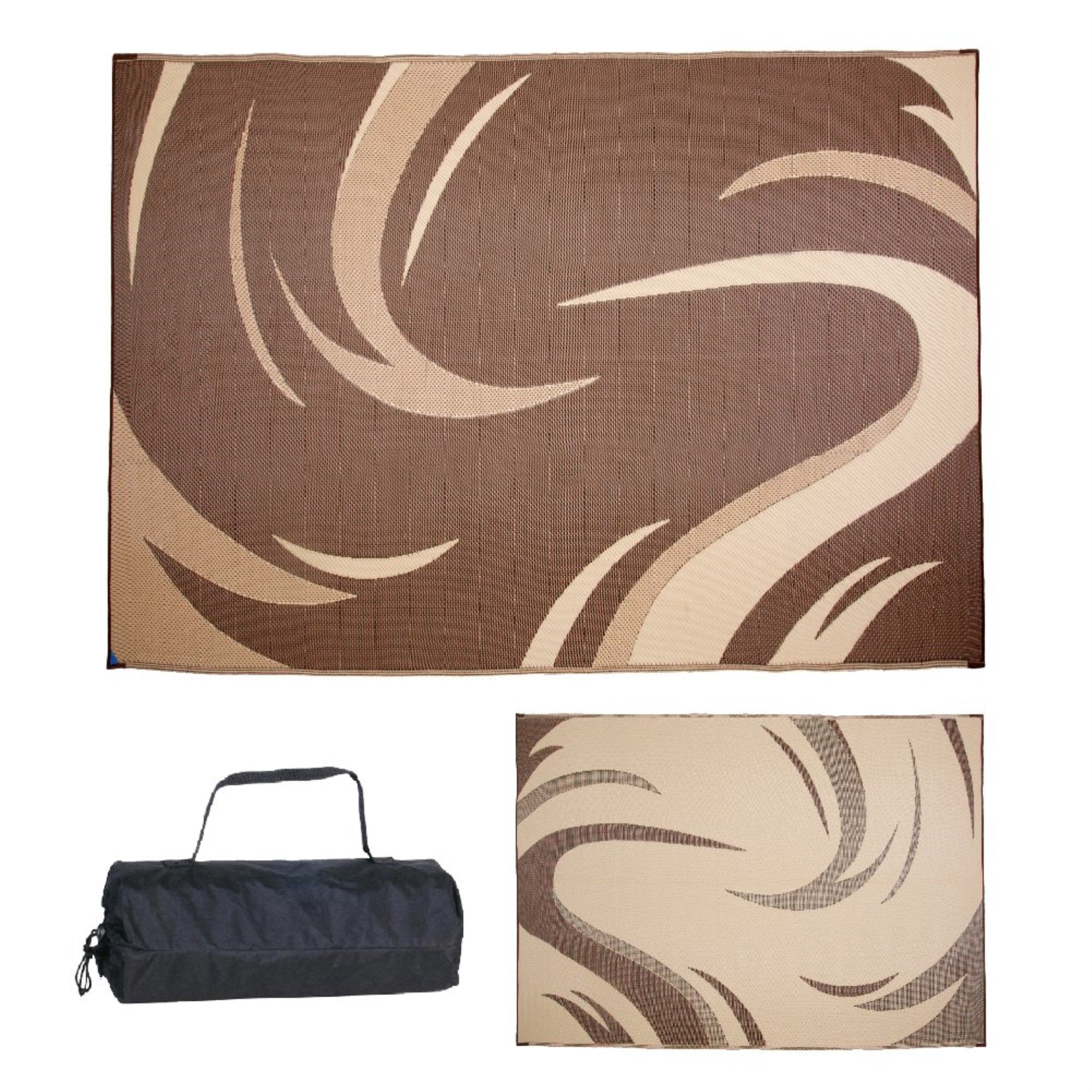 Stylish Camping Sd8117 8-Feet X 11-Feet Graphic Swish Outdoor Rv Reversible Patio Mat, Brown/Tan