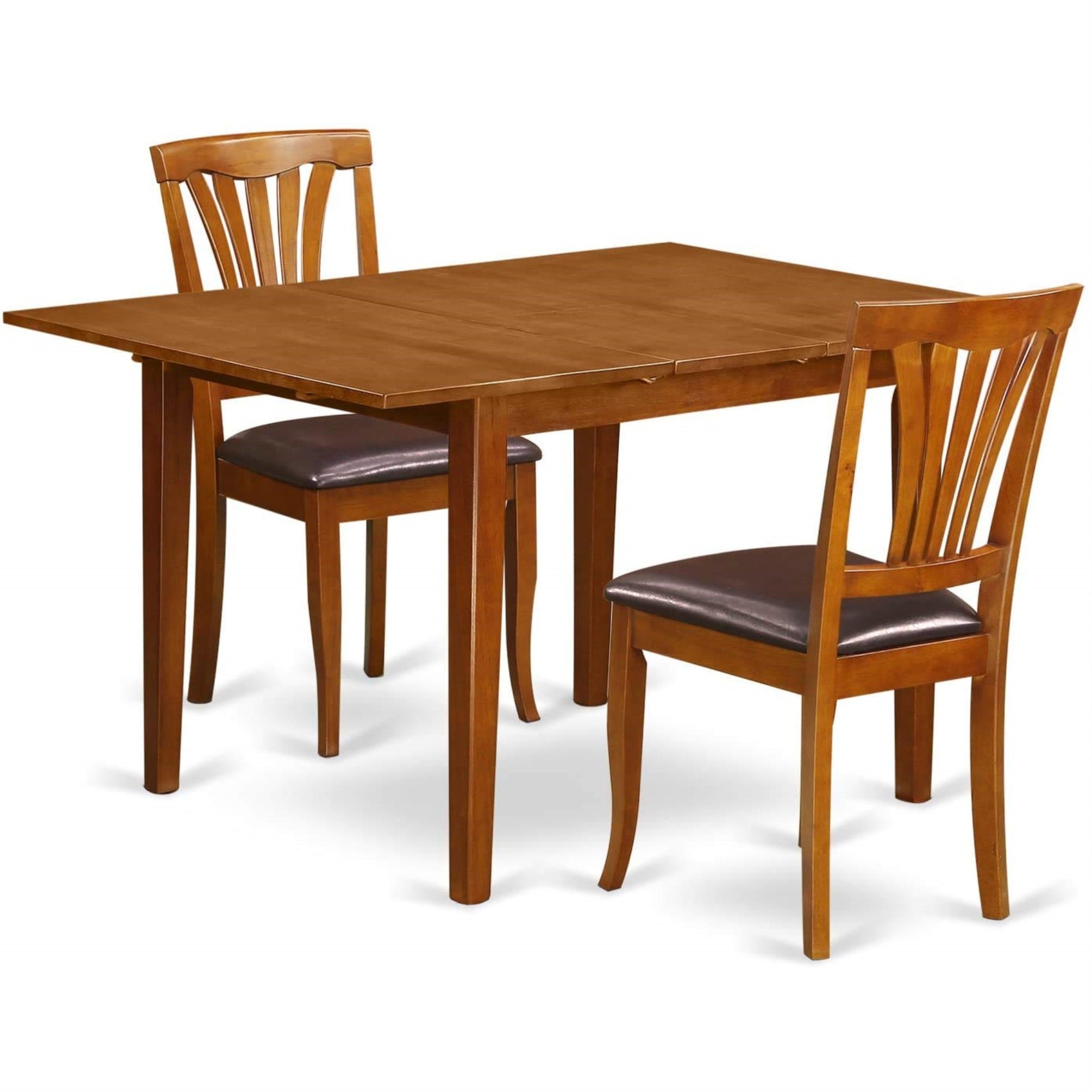 East West Furniture Mlav3-Sbr-Lc Milan 3 Piece Room Set Contains A Rectangle Wooden Table With Butterfly Leaf And 2 Faux Leather Kitchen Dining Chairs, 36X54 Inch