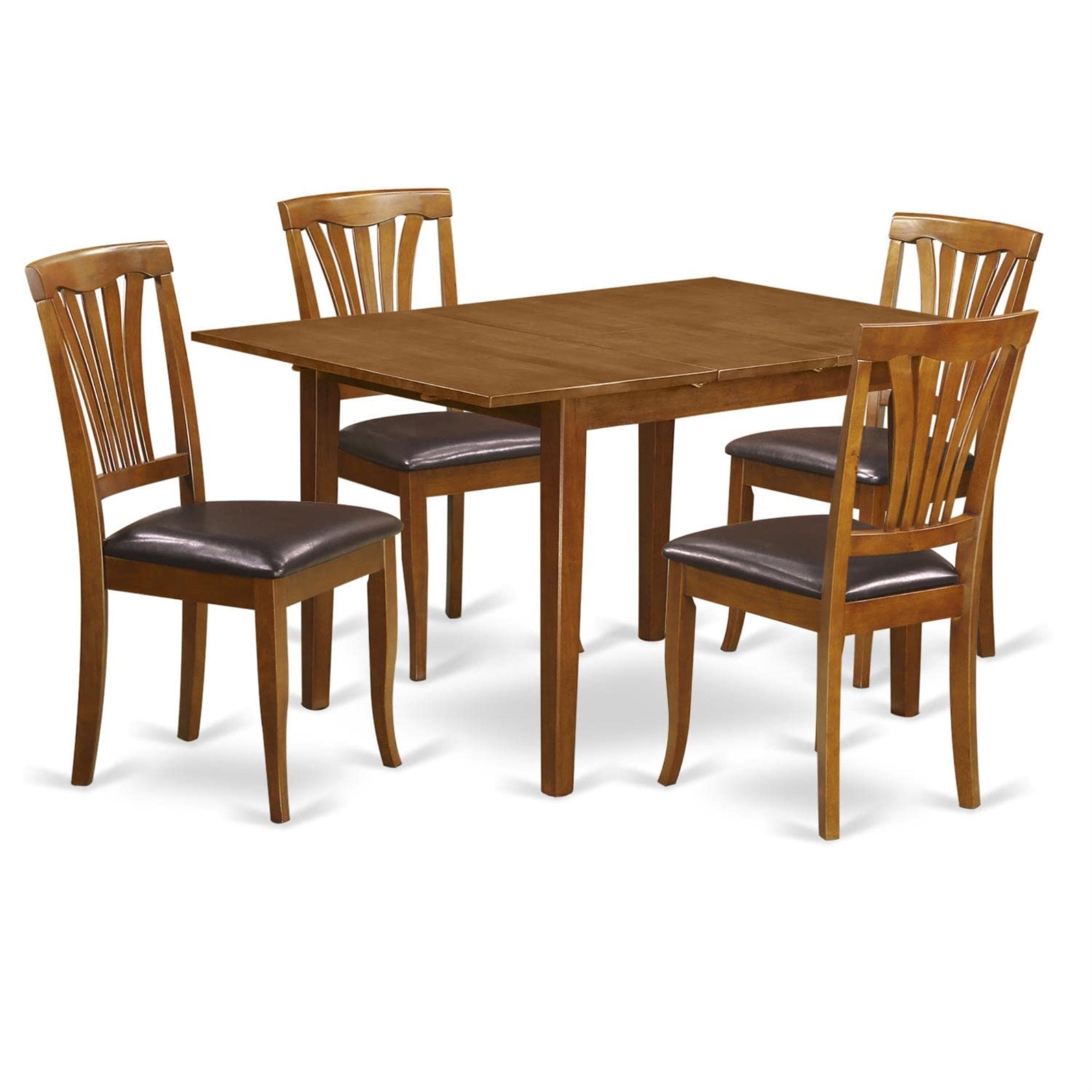 Casafoyer Mlav5-Sbr-Lc Milan 5 Piece Kitchen Set Includes A Rectangle Dining Room Table With  Leaf And 4 Faux Leather Upholstered Chairs, 36X54 Inch