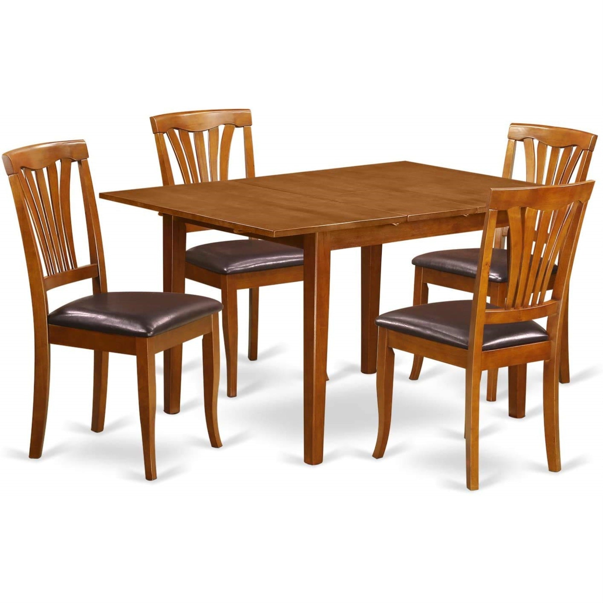 Ergode Mlav5-Sbr-Lc, 5-Piece Dinner Table Set, Butterfly Leaf Design, Faux Leather Chairs, Saddle Brown, Rectangular Table, Assembly Instructions