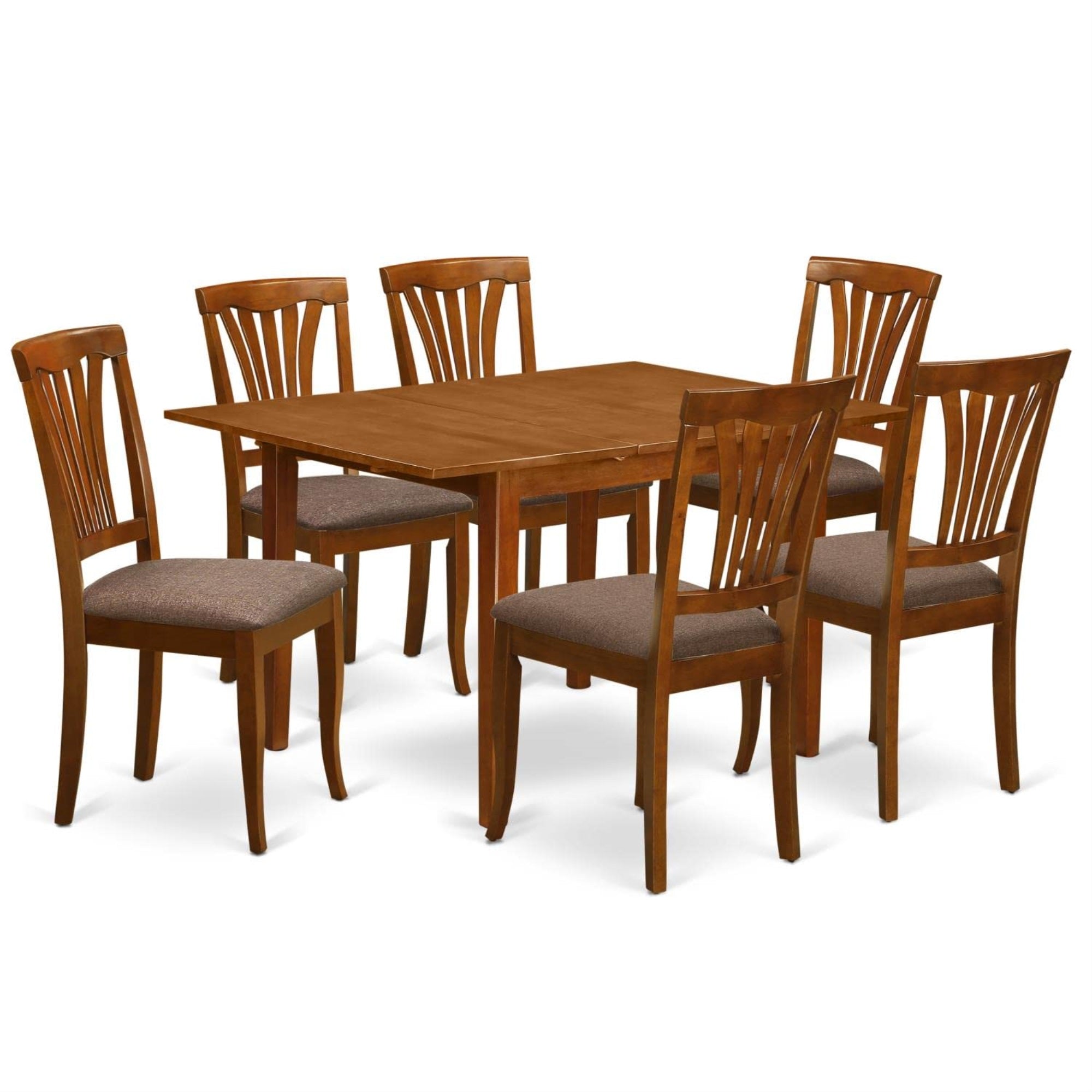 Casafoyer Mlav7-Sbr-C 7-Piece Kitchen Dining Set - 6 Dining Chairs And Kitchen Table - Rectangular Table Top - Slatted Back And Linen Fabric Chair Seat (Saddle Brown Finish)