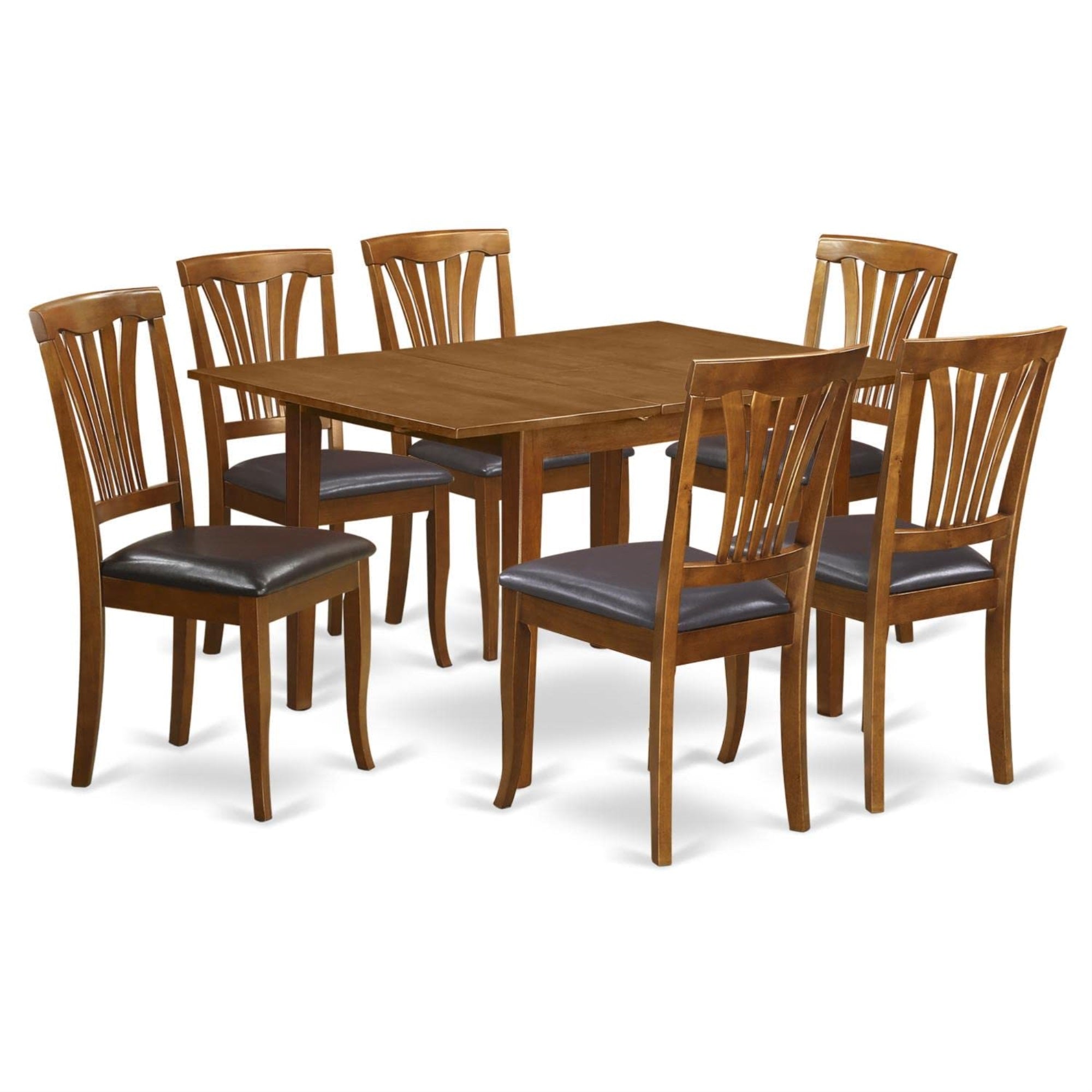 Casafoyer Mlav7-Sbr-Lc Milan 7 Piece Modern Set Consist Of A Rectangle Wooden Table With  Leaf And 6 Faux Leather Kitchen Dining Chairs, 36X54 Inch