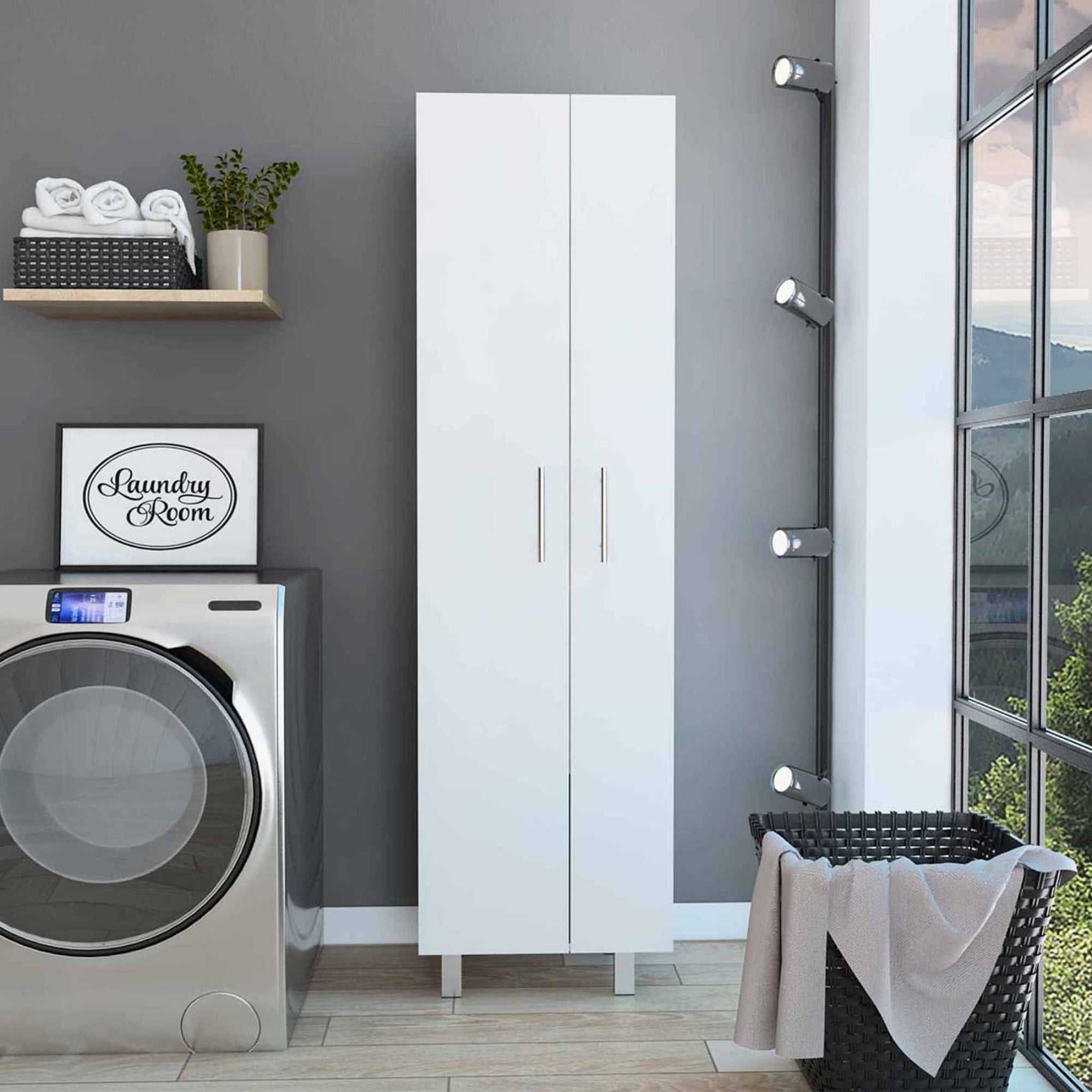 TUHOME Nala Cleaning Cabinet, Two-Door Cabinet, Four Legs, Five Shelves- White, For Kitchen Room