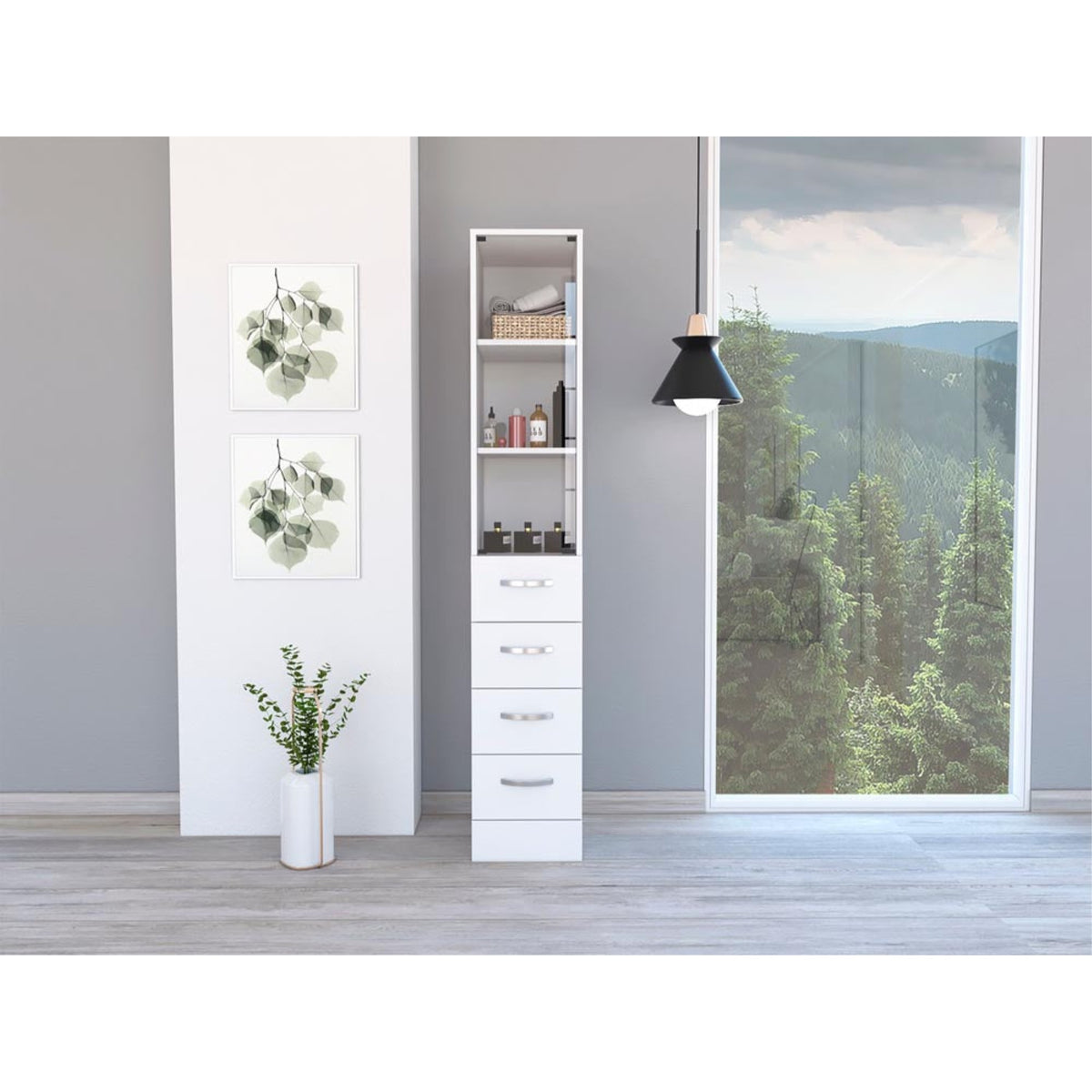 Tuhome Vanguard Medicine Cabinet, Three Shelves, One-Door Cabinet-White, For Bathroom
