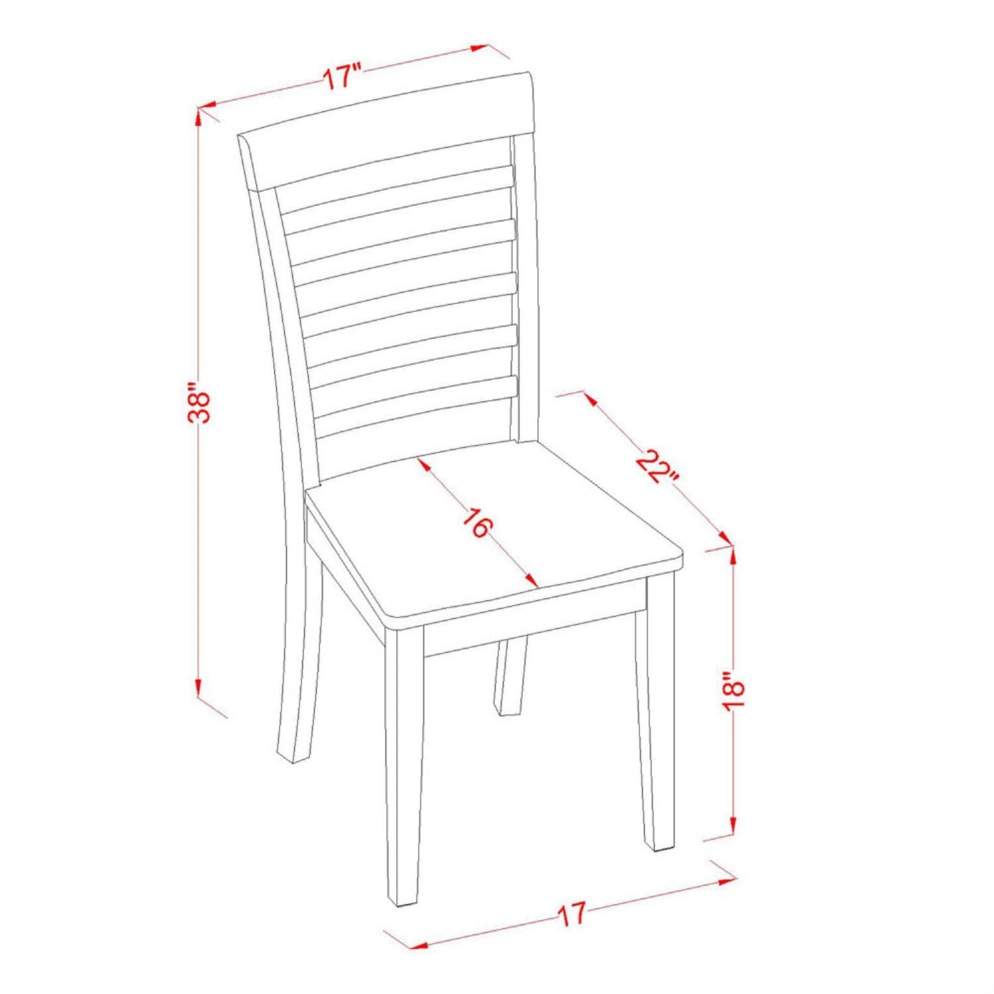 East West Furniture Kitchen Dining Ladder Back Solid Wood Seat Chairs, Set Of 2, Mlc-Mah-W