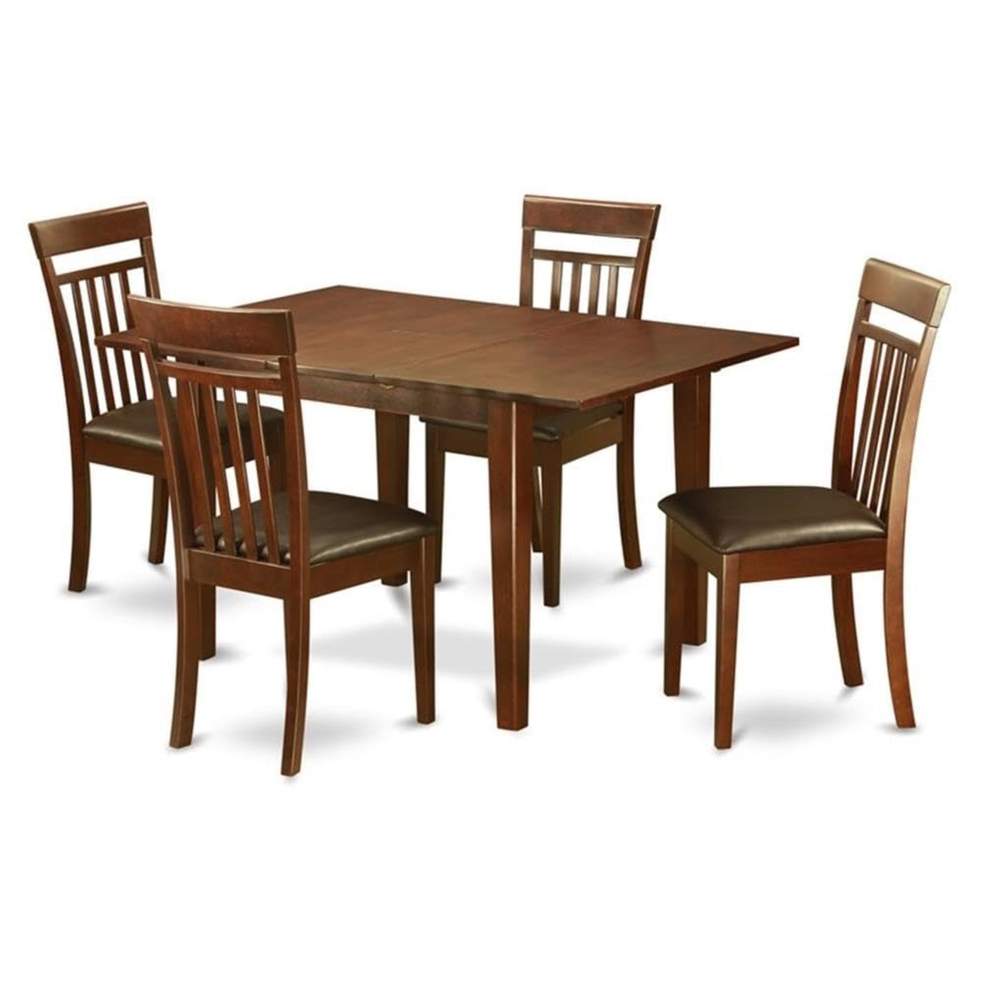 Casafoyer Mlca5-Mah-Lc Milan 5 Piece Set For 4 Includes A Rectangle Kitchen Table With  Leaf And 4 Faux Leather Dining Room Chairs, 36X54 Inch