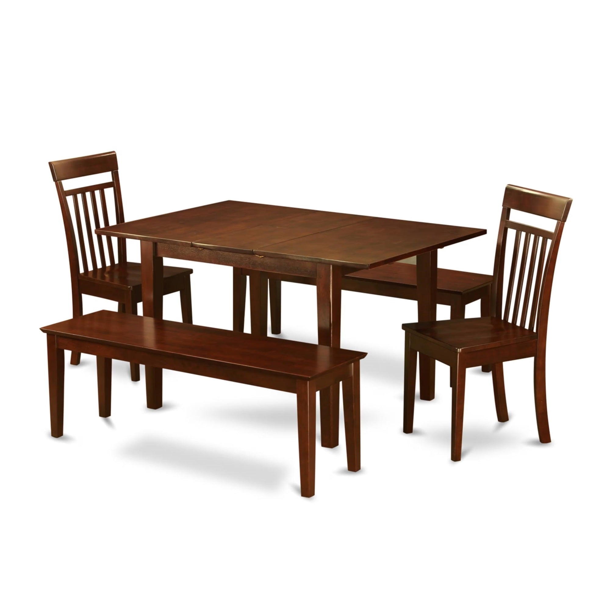 Casafoyer Mlca5C-Mah-W Milan 5 Piece Room Furniture Set Includes A Rectangle Kitchen Table With  Leaf And 2 Dining Chairs With 2 Benches, 36X54 Inch, Mahogany