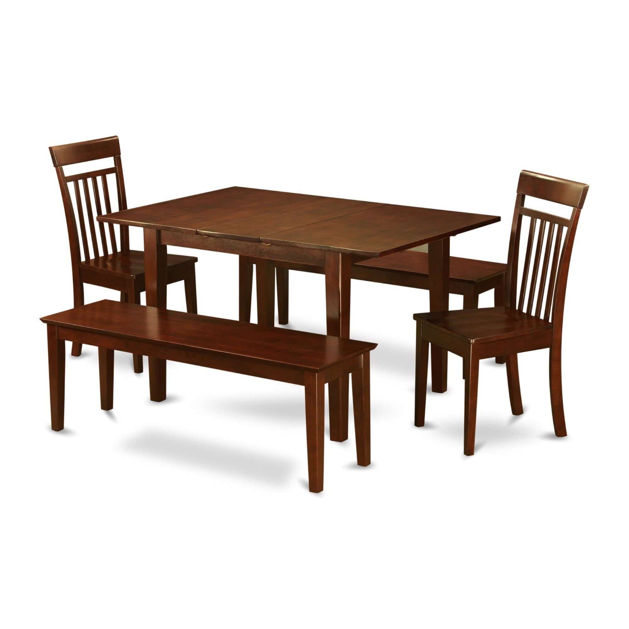 Ergode Mlca5C-Mah-W, Milan 5 Piece Room Furniture Set, Rectangle Kitchen Table With Butterfly Leaf, 2 Dining Chairs & 2 Benches, 36X54 Inch, Mahogany