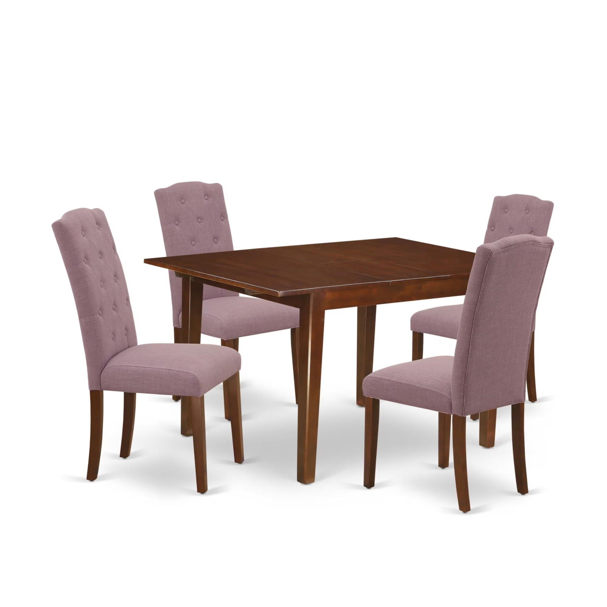 Casafoyer Mlce5-Mah-10 Milan 5 Piece Kitchen Set For 4 Includes A Rectangle Dining Room Table With  Leaf And 4 Dahlia Linen Fabric Padded Chairs, 36X54 Inch, Mahogany